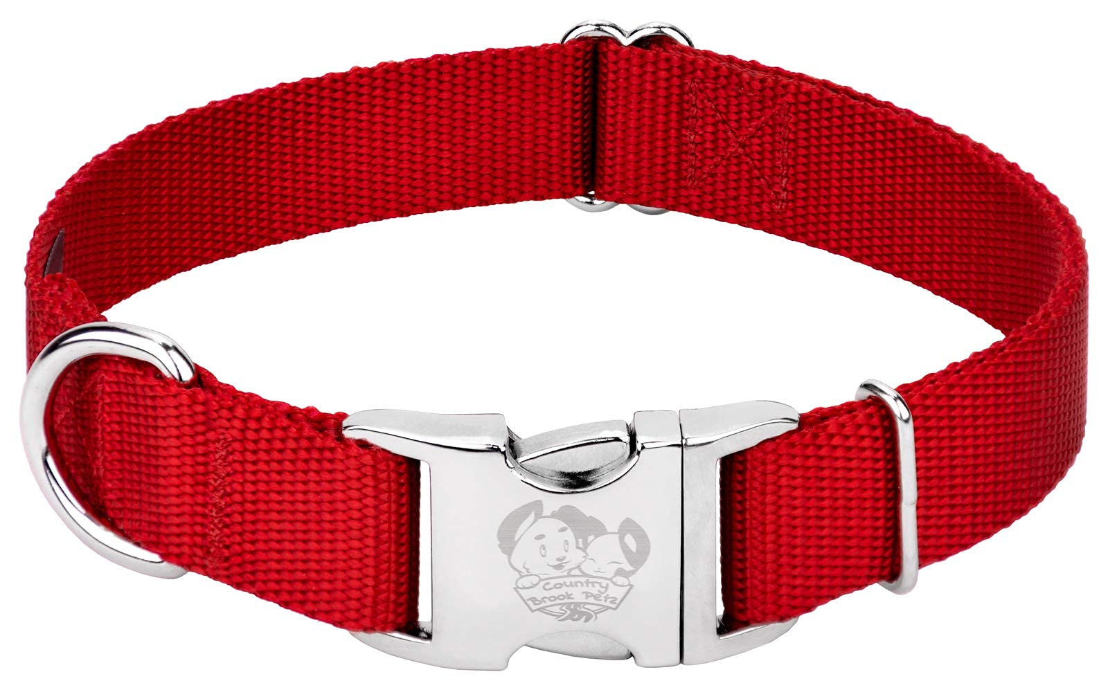 Country Brook Design - Vibrant 30+ Color Selection - Premium Nylon Dog Collar With Metal Buckle (Small, 3/4 Inch Wide, Red)