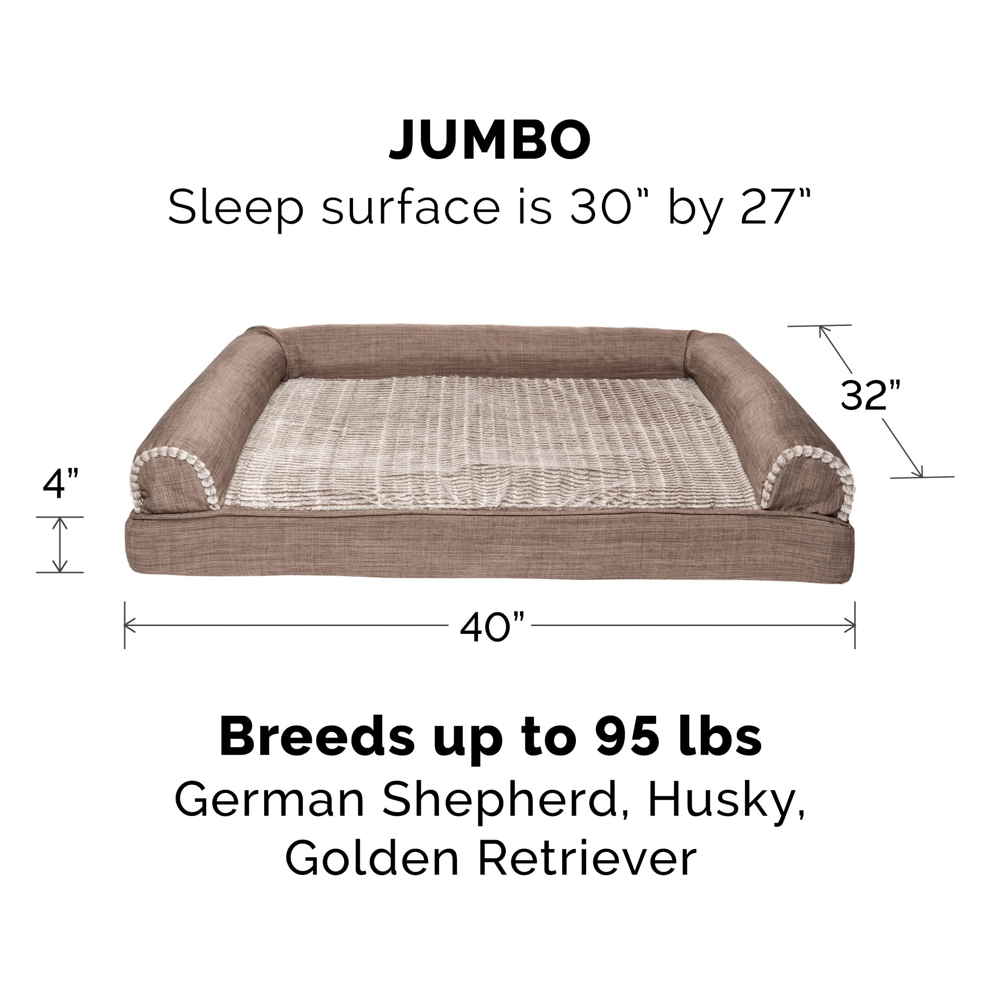 Furhaven Replacement Dog Bed Cover Luxe Faux Fur & Performance Linen Sofa-Style, Machine Washable - Woodsmoke, Jumbo (X-Large)
