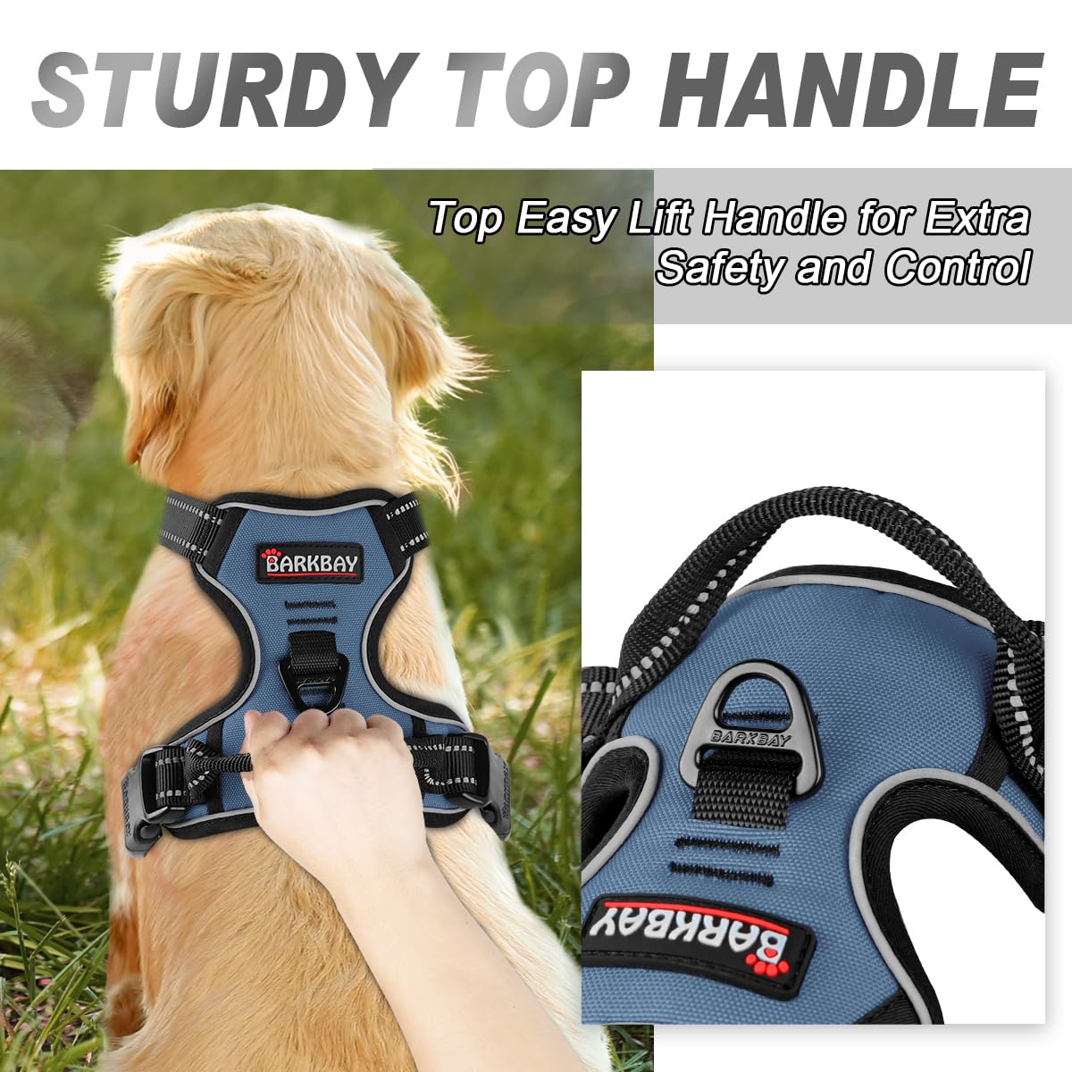 Barkbay No Pull Dog Harness Front Clip Heavy Duty Reflective Easy Control Handle For Large Dog Walking(Navy,Xl)