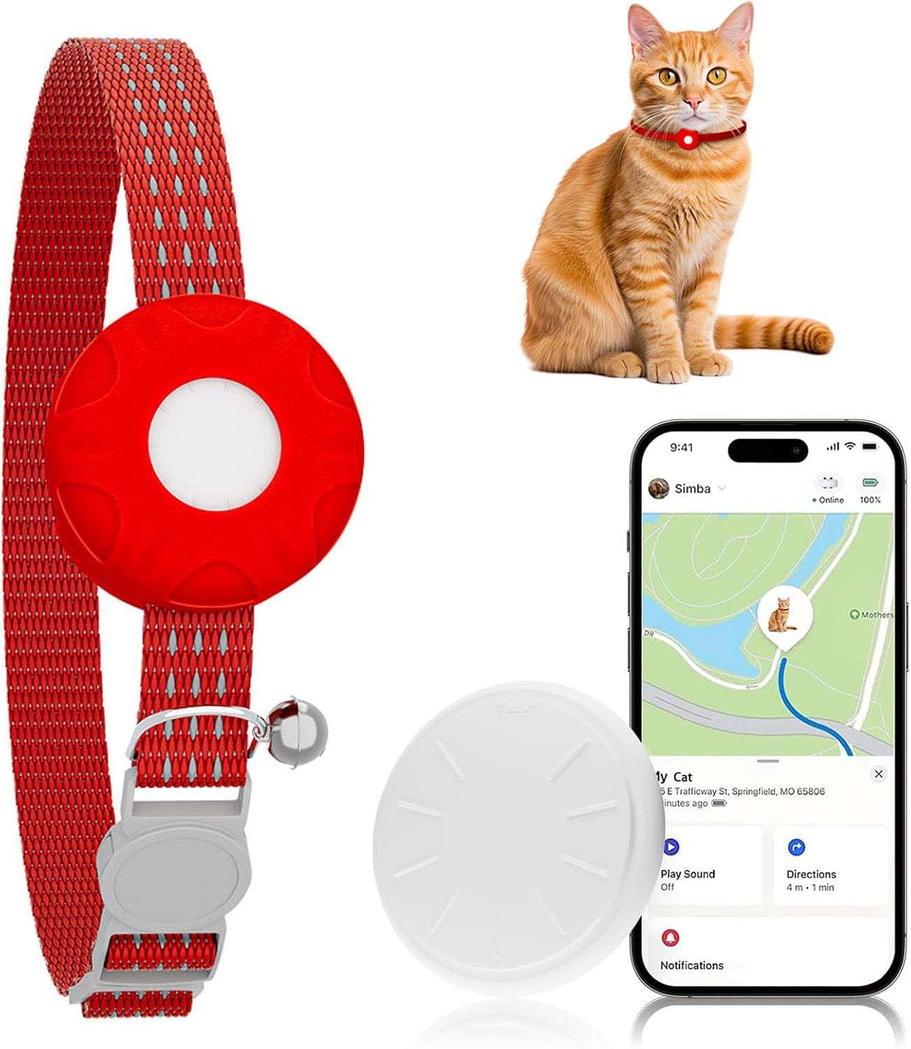 ZFSJTAG GPS Tracker for Cats, Cat Tracker Compatible with Apple Find My App (Only iOS), No Monthly Fee, Waterproof (White Tracke