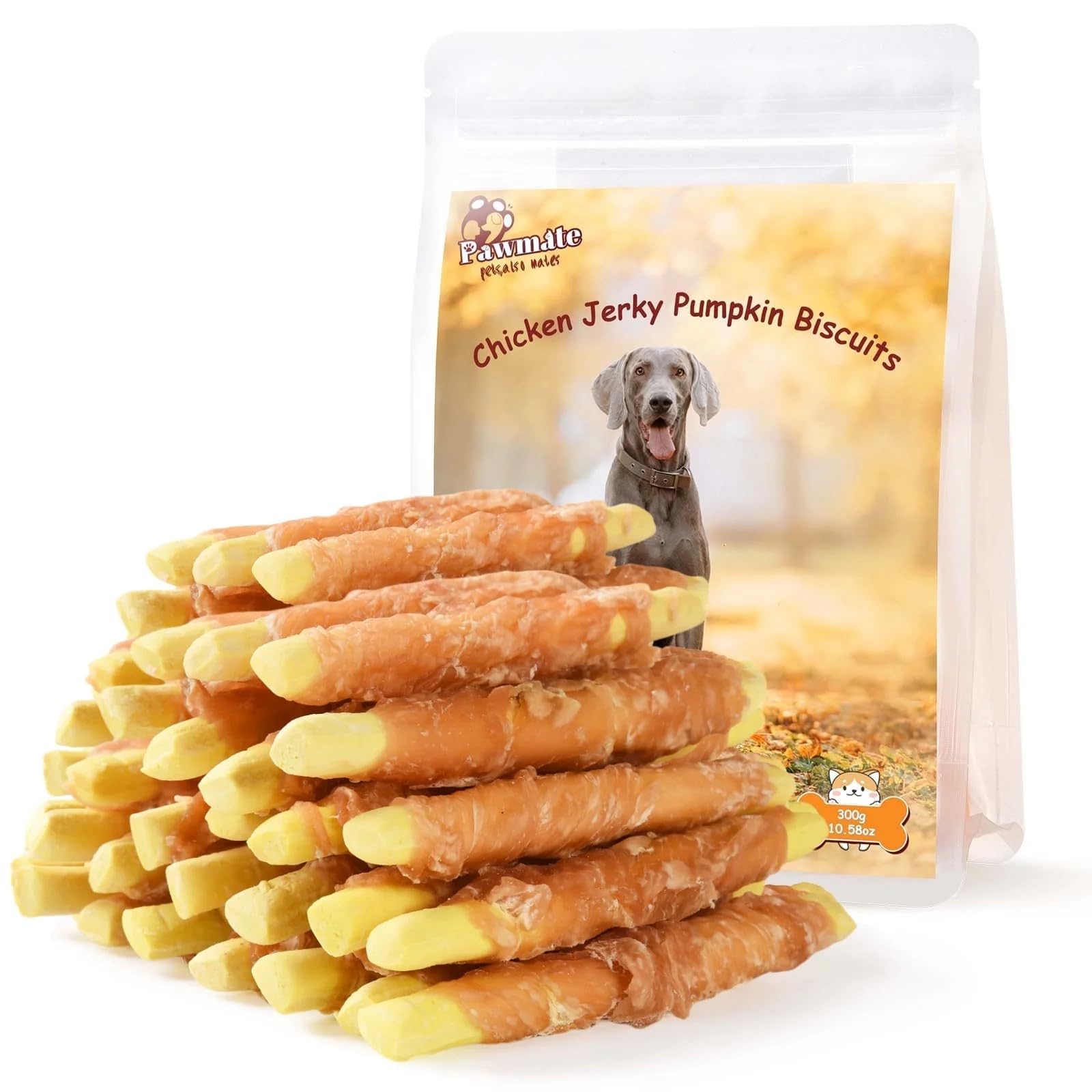 Pawmate Dog Treats Pumpkin Biscuits Chicken Wrapped, Healthy Chewy Snacks High Fiber Low Fat, Training Reward Treats for Small M