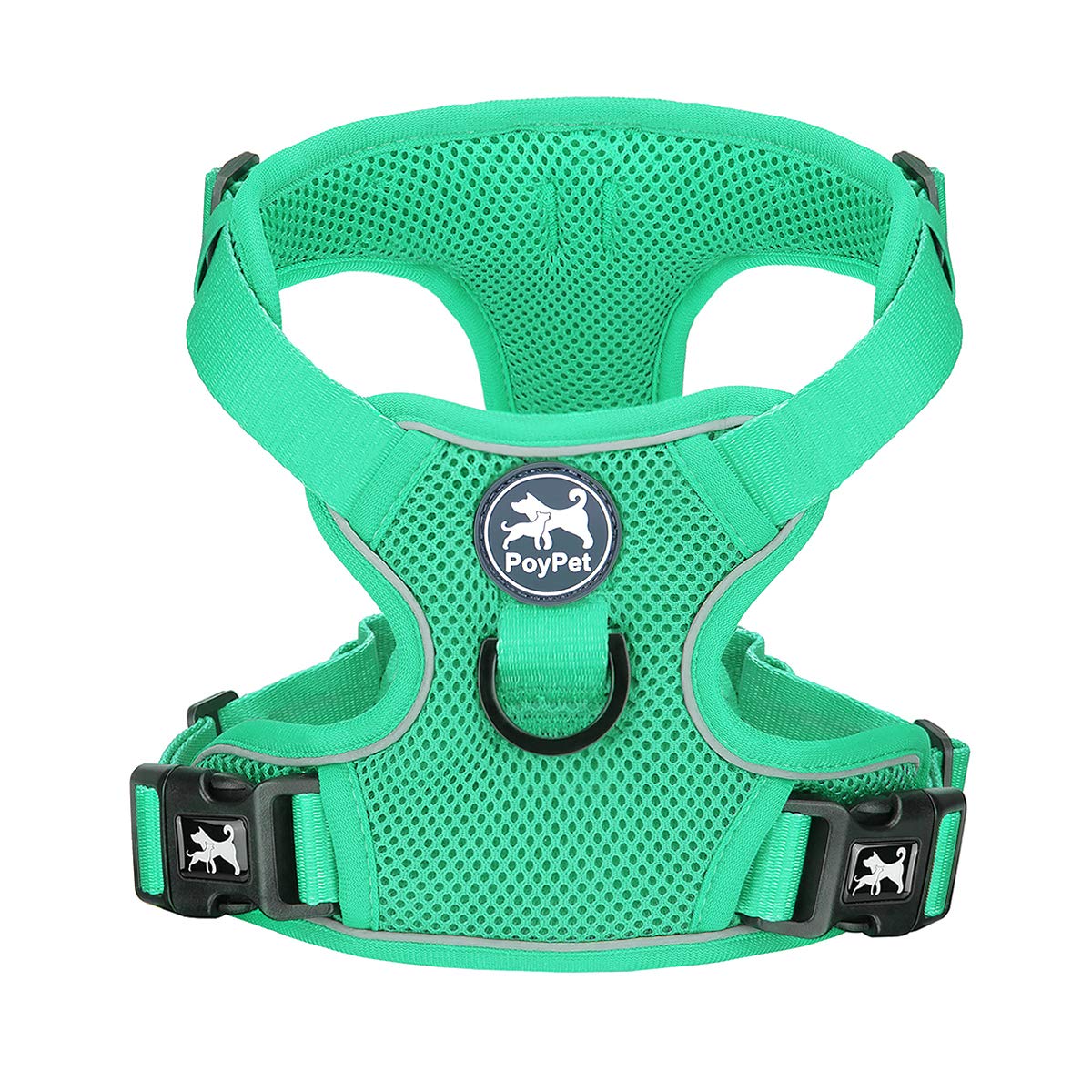 Poypet Reflective Soft Breathable Mesh Dog Harness Choke-Free Double Padded Vest With Adjustable Neck And Chest(Mint Green,L)