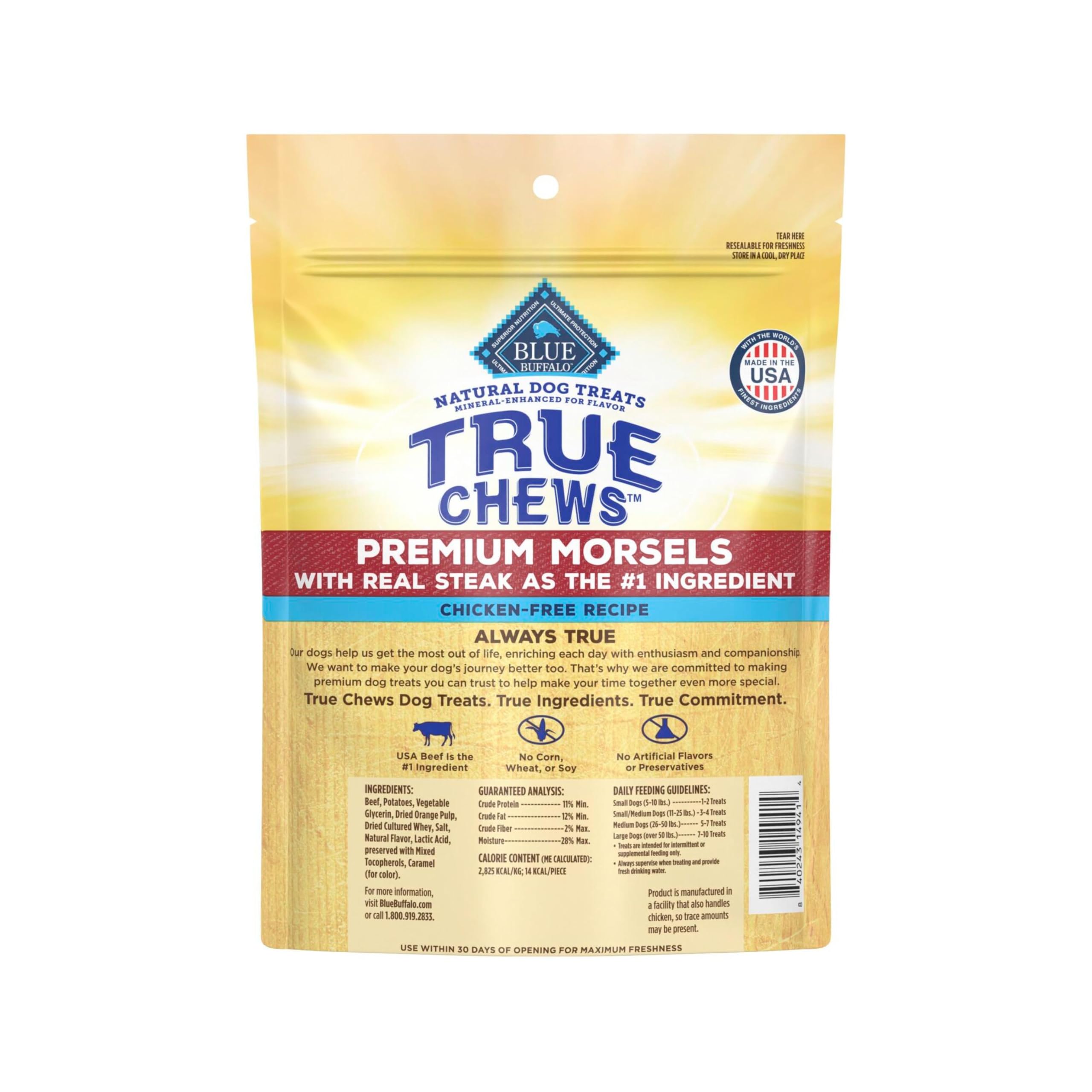 Blue Buffalo True Chews Premium Morsels Dog Treats, Made in The USA with Natural Ingredients, Steak, 10-oz Bag