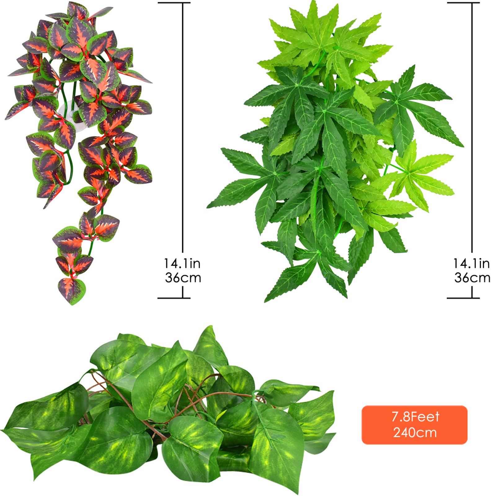 Katumo Reptile Plants, Amphibian Hanging Plants With Suction Cup For Snake, Bearded Dragons, Lizards, Geckos, Toads, Hermit Crab Tank Pets Habitat Decorations