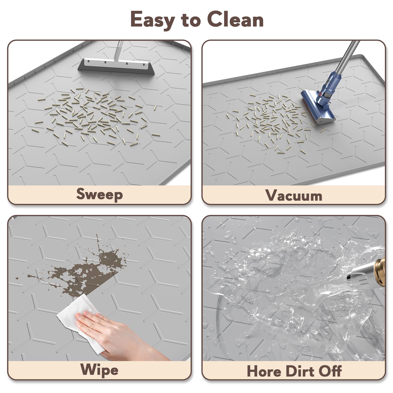 Garoopion Cat Litter Mat, Waterproof Silicone, Large 34" X 22", Gray