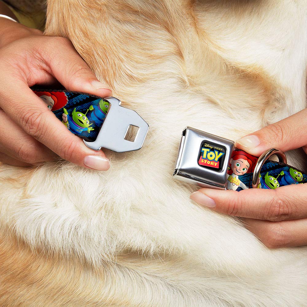 Dog Collar Seatbelt Buckle Toy Story Characters Running Denim Rays 11 To 17 Inches 1.0 Inch Wide