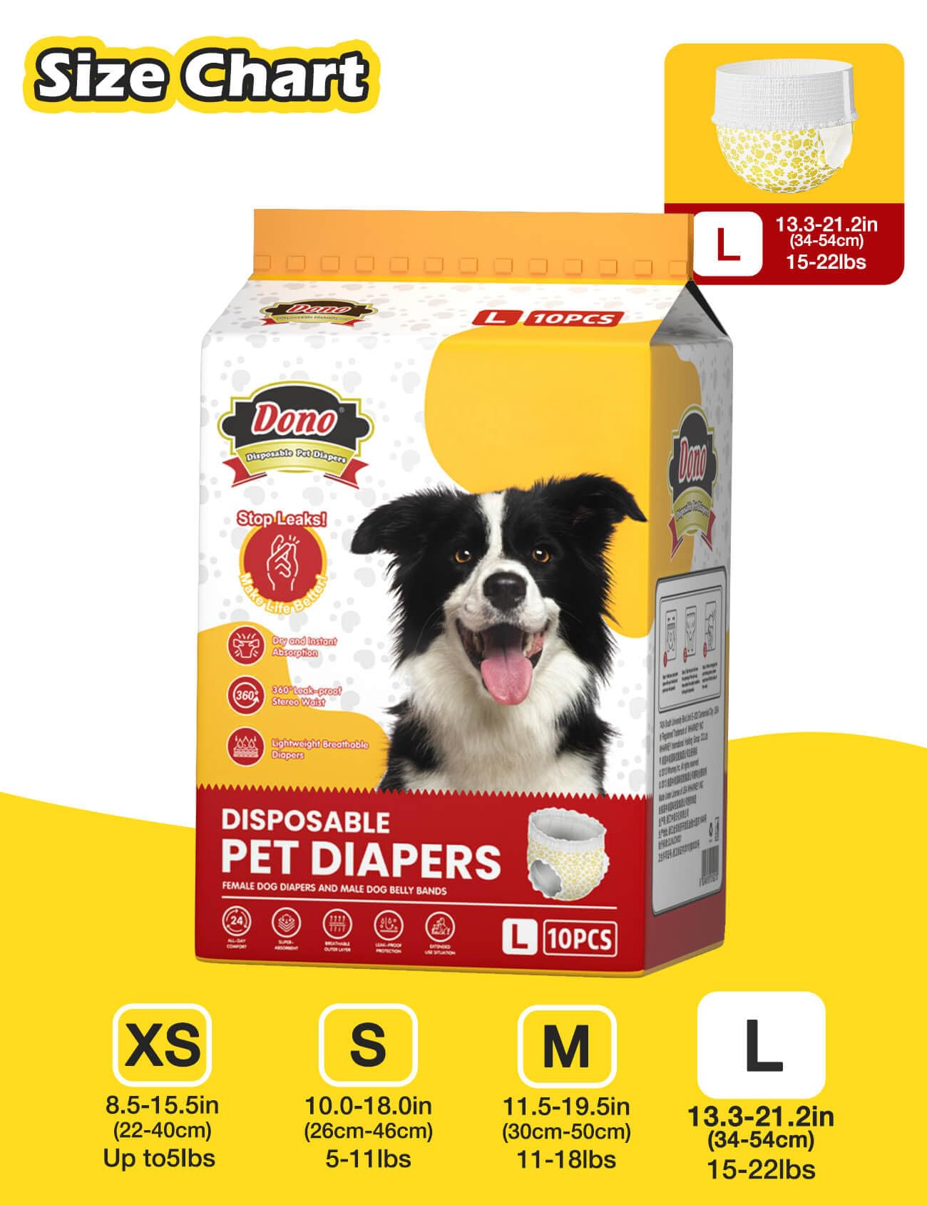 Dono Dog Diapers Female Large With Stretchy Waist, Disposable Pull Up Full Wrap Puppy In Heat Period Diapers, 360 Leak-Proof Sup