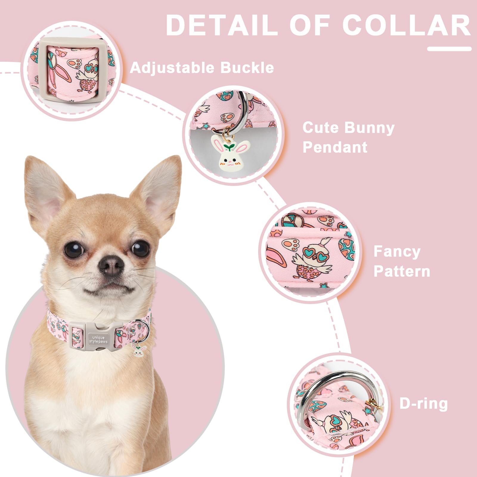 Unique Style Paws Easter Day Cotton Bunny Egg Rabbit Dog Collar - Adjustable For Medium, Small Dogs