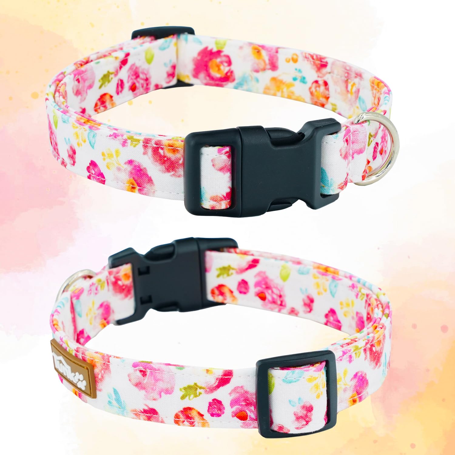 Tunkoo Flower Dog Collar, Cute Adjustable Premium Cotton Collar Durable Plastic Buckle For Small Medium Large Boys Girls Dogs, L