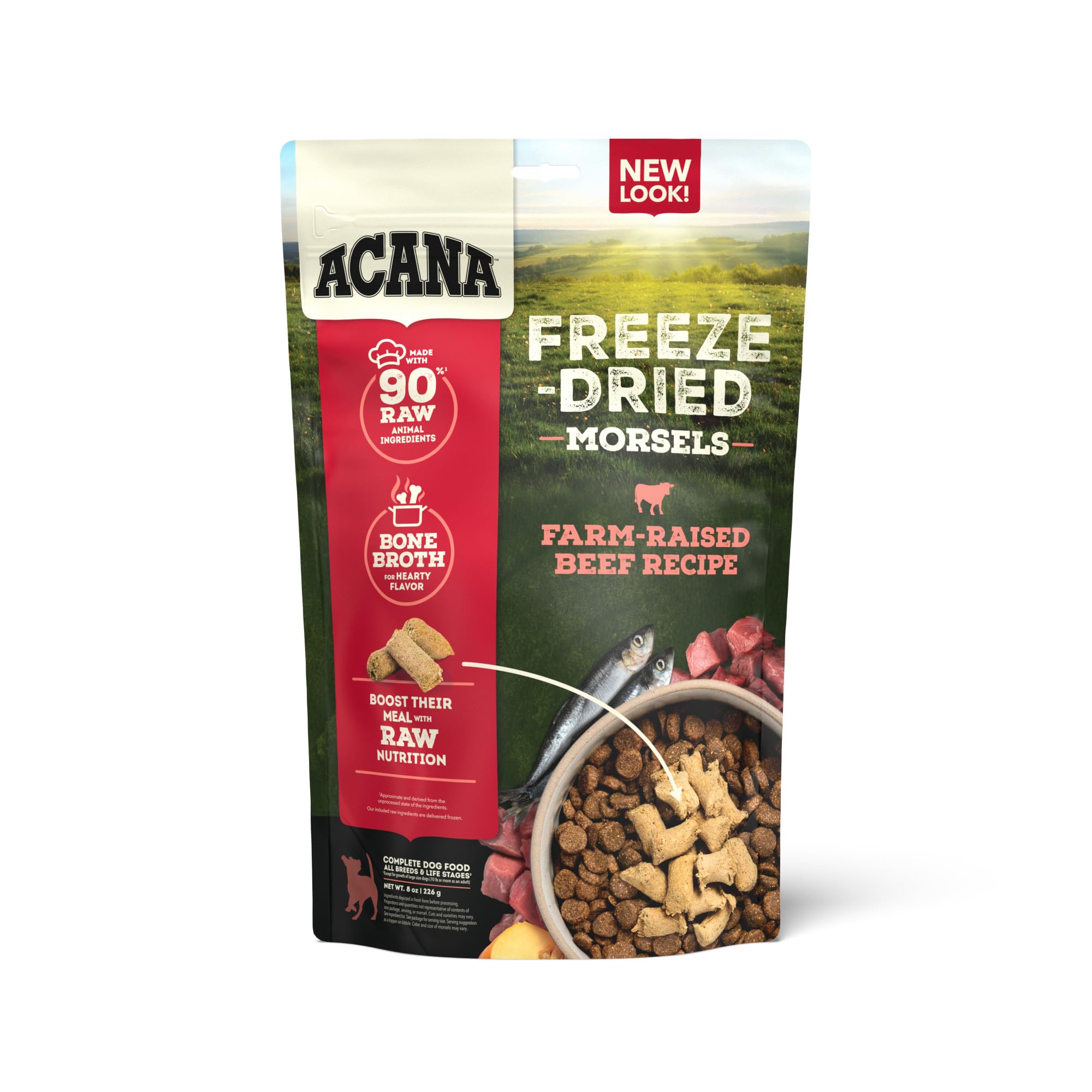 ACANA Grain-Free High Protein Freeze Dried Dog Food & Topper Ranch-Raised Beef Recipe Morsels 8oz Bag