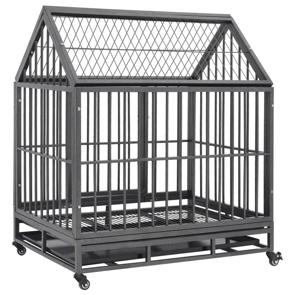 Vidaxl Dog Cage With Wheels And Roof Steel 36.2''X24.4''X41.7''