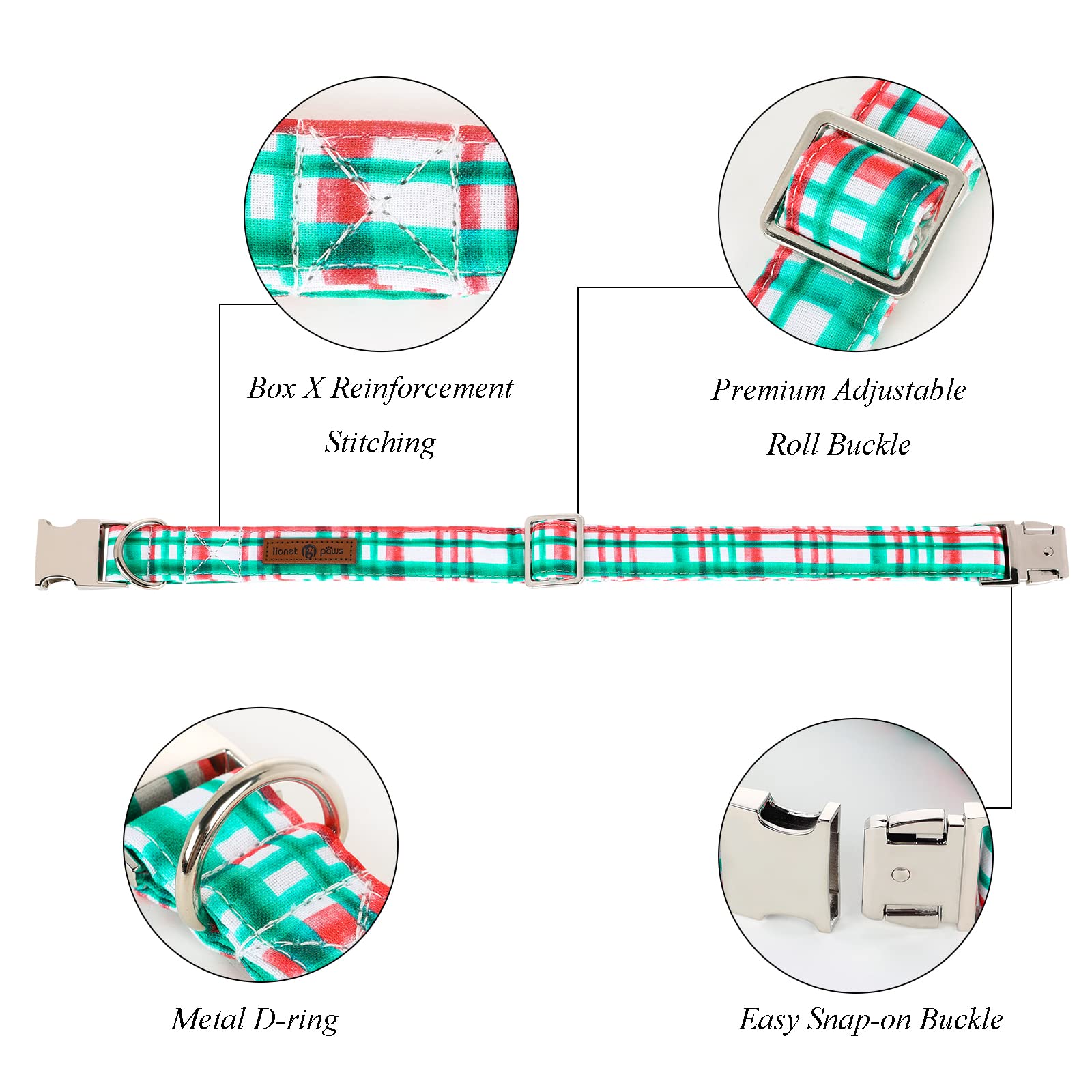 Lionet Paws Christmas Dog Collar With Bowtie, Dog Sailor Bow Collar With Metal Buckle For Dogs, Adjustable Comfortable Dog Collar Girl Gift, Xl, Neck 16-26 In