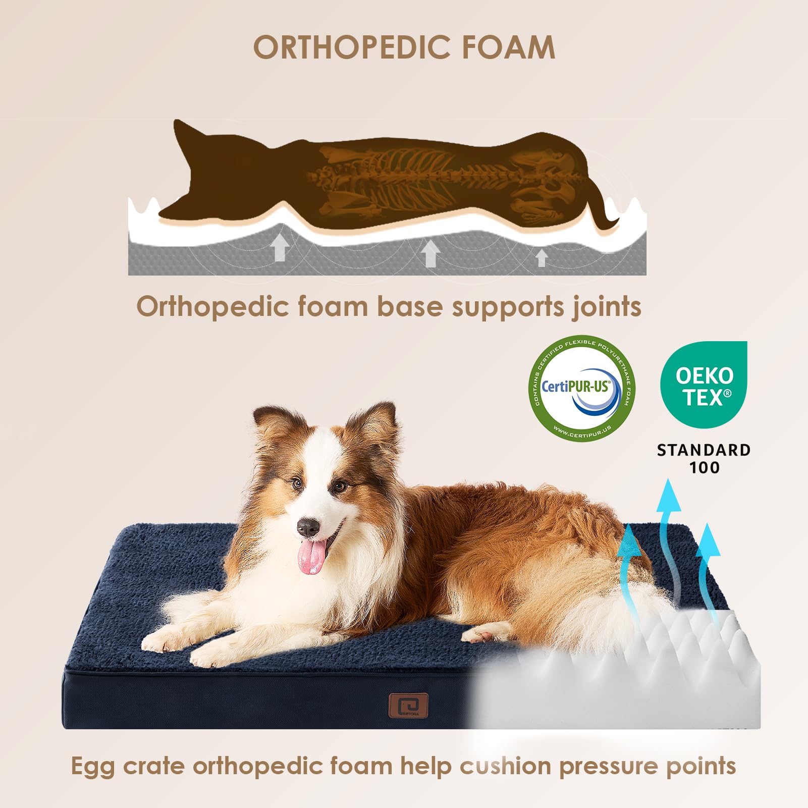 Eheyciga Orthopedic Xl Dog Beds For Extra Large Dogs With Removable Washable Cover For Crate, Navy, 41X27