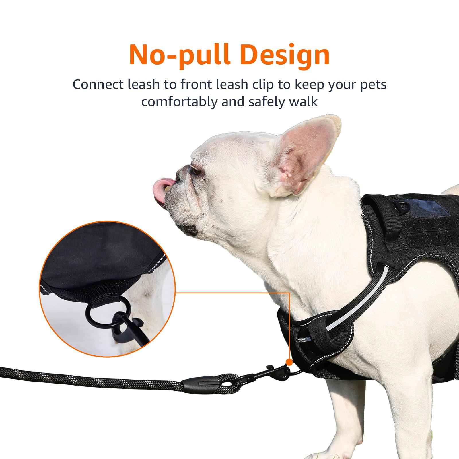 Amazon Basics No Pull Dog Harness, Adjustable Front Clip, Tactical Vest, Medium, Black