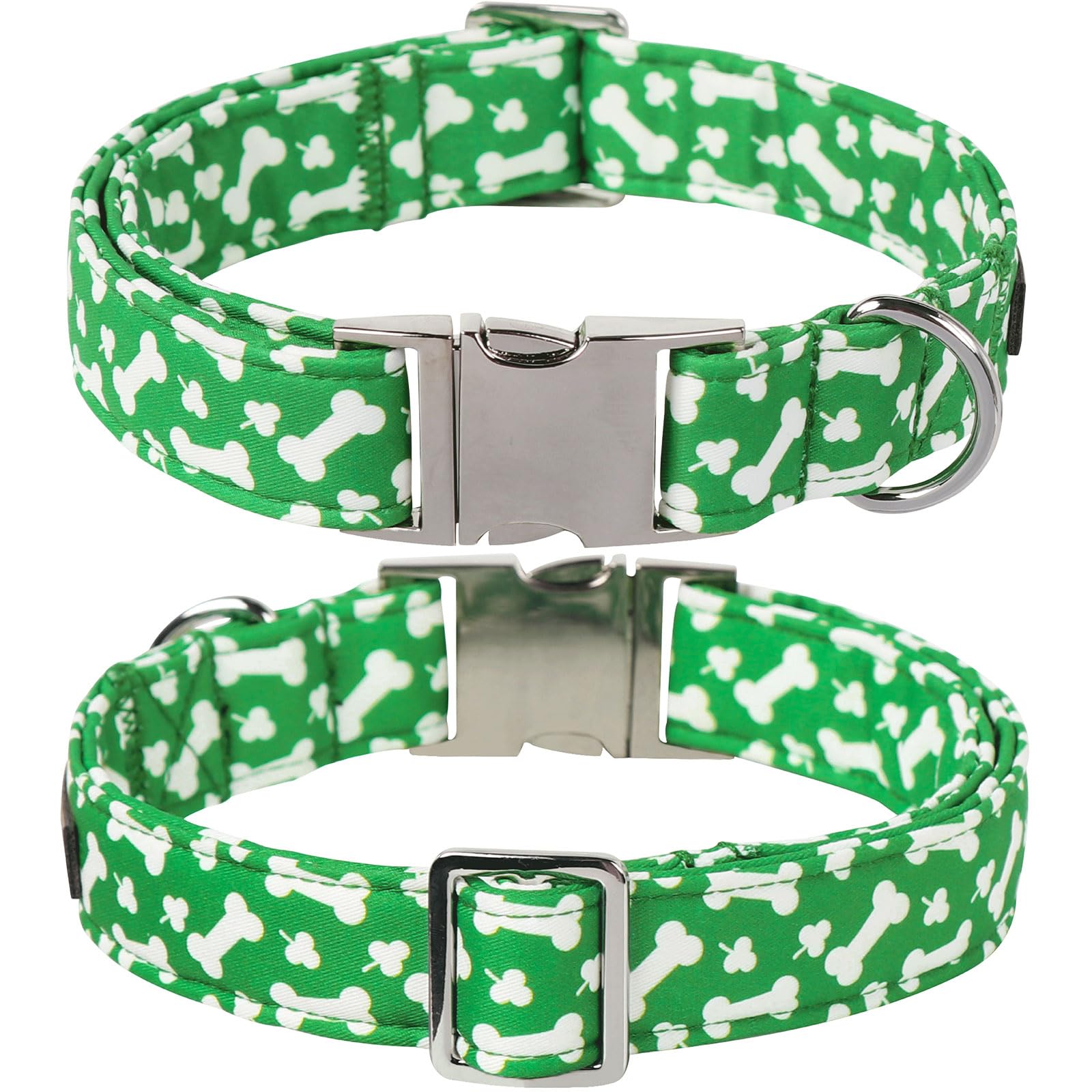 Lionet Paws St. Patrick Green Dog Collar, Bone Dog Collar For Small Dogs, Adjustable Cotton Clover Pet Puppy Collars For Small D