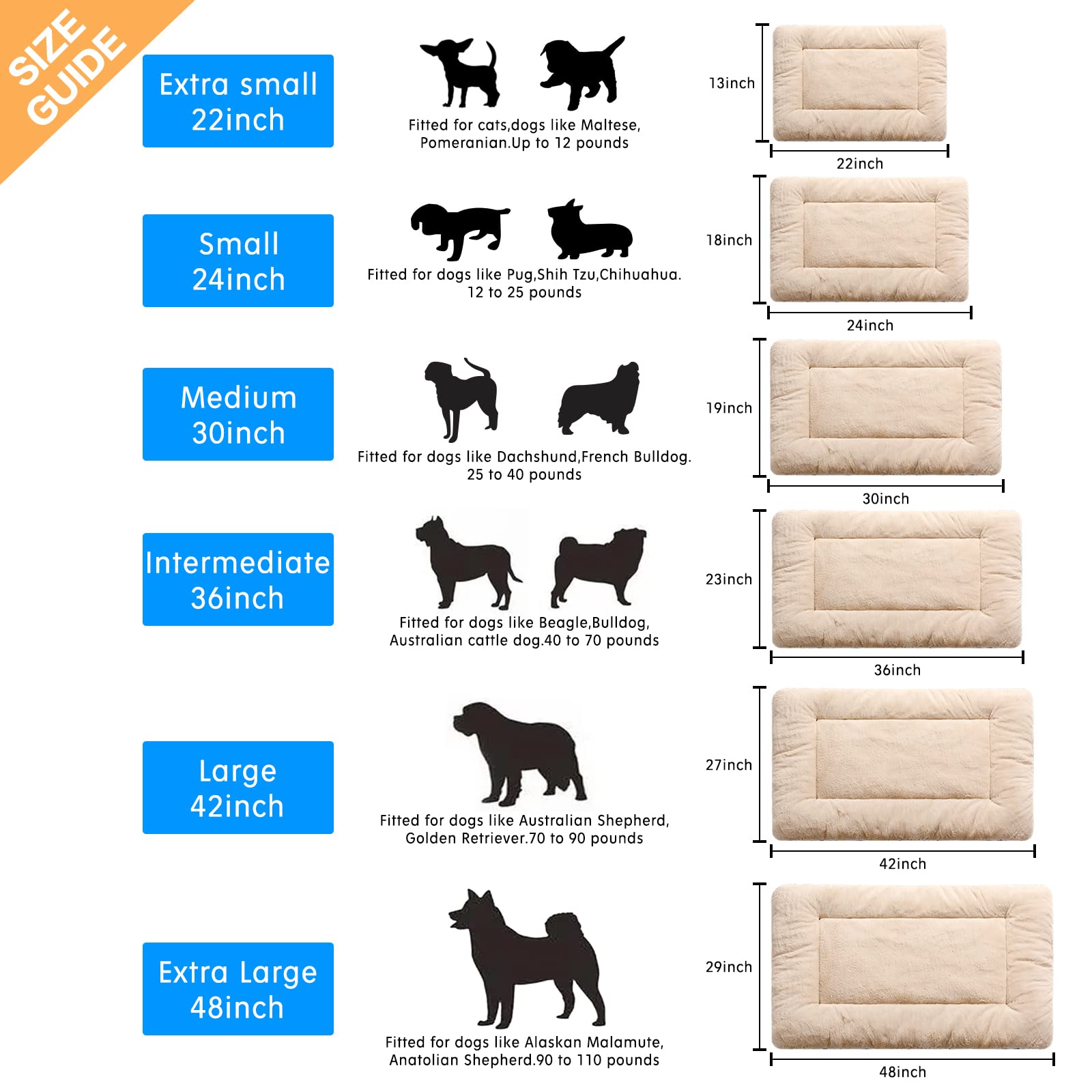 Dog Beds Crate Pad For Extra Large Dogs Fit Metal Dog Crates,Ultra Soft Dog Crate Bed Washable & Anti-Slip Kennel Pad For Dogs Cozy Sleeping Mat,Cream 48Inch