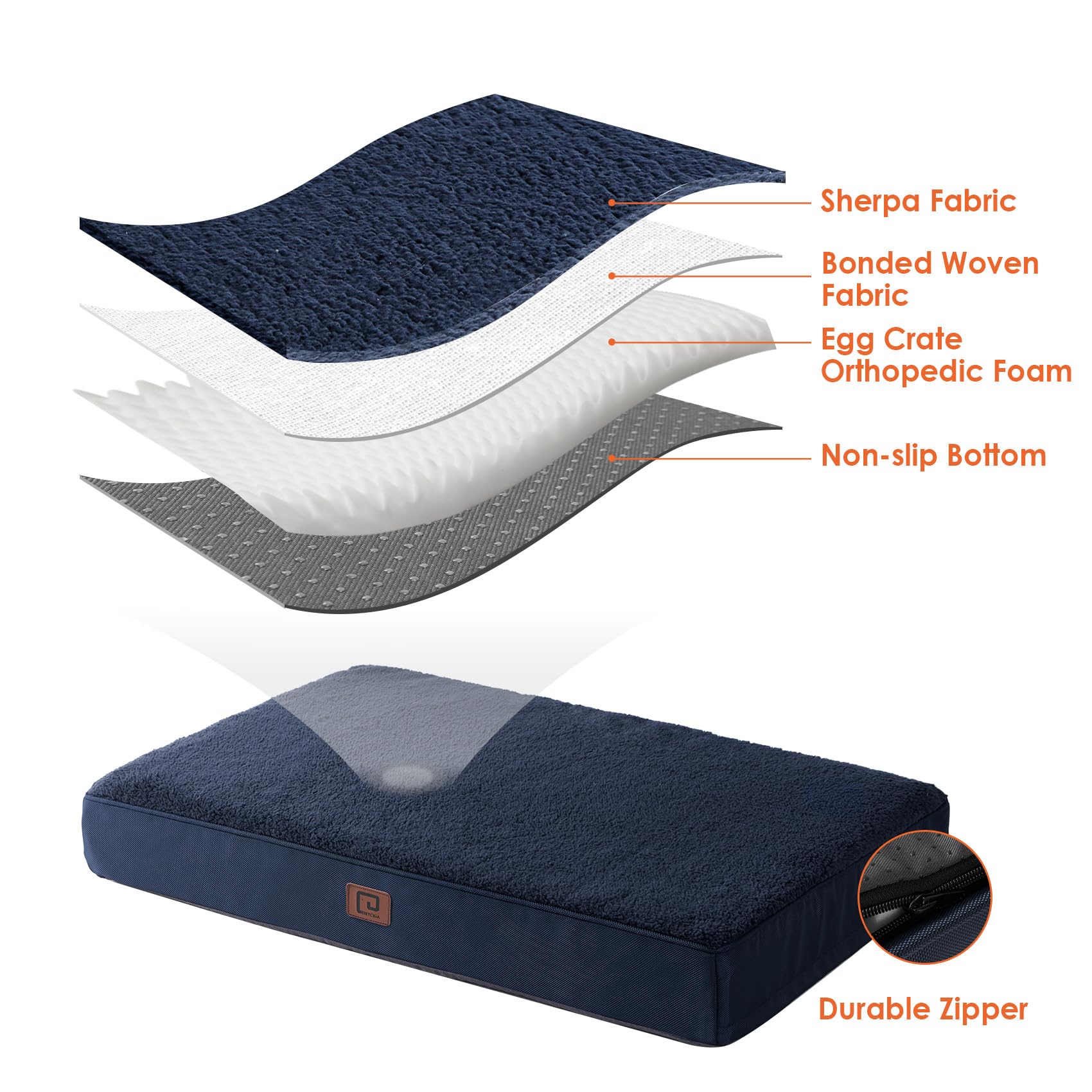 Eheyciga Orthopedic Dog Beds For Large Dogs With Removable Washable Cover For Crate, Navy, 35X23
