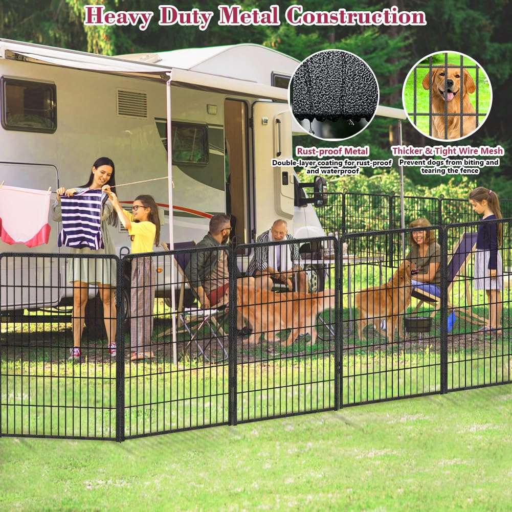 Jhsomdr Dog Playpen 40 Inch Dog Fence For Outdoor Indoor Use Heavy Duty Metal Dog Pen For Large Dogs, Rustproof Pet Playpen Port