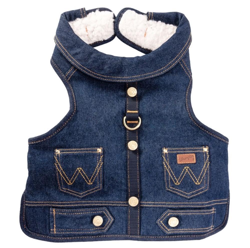 Wrangler Dark Wash Dog Vest Harness With Sherpa-S