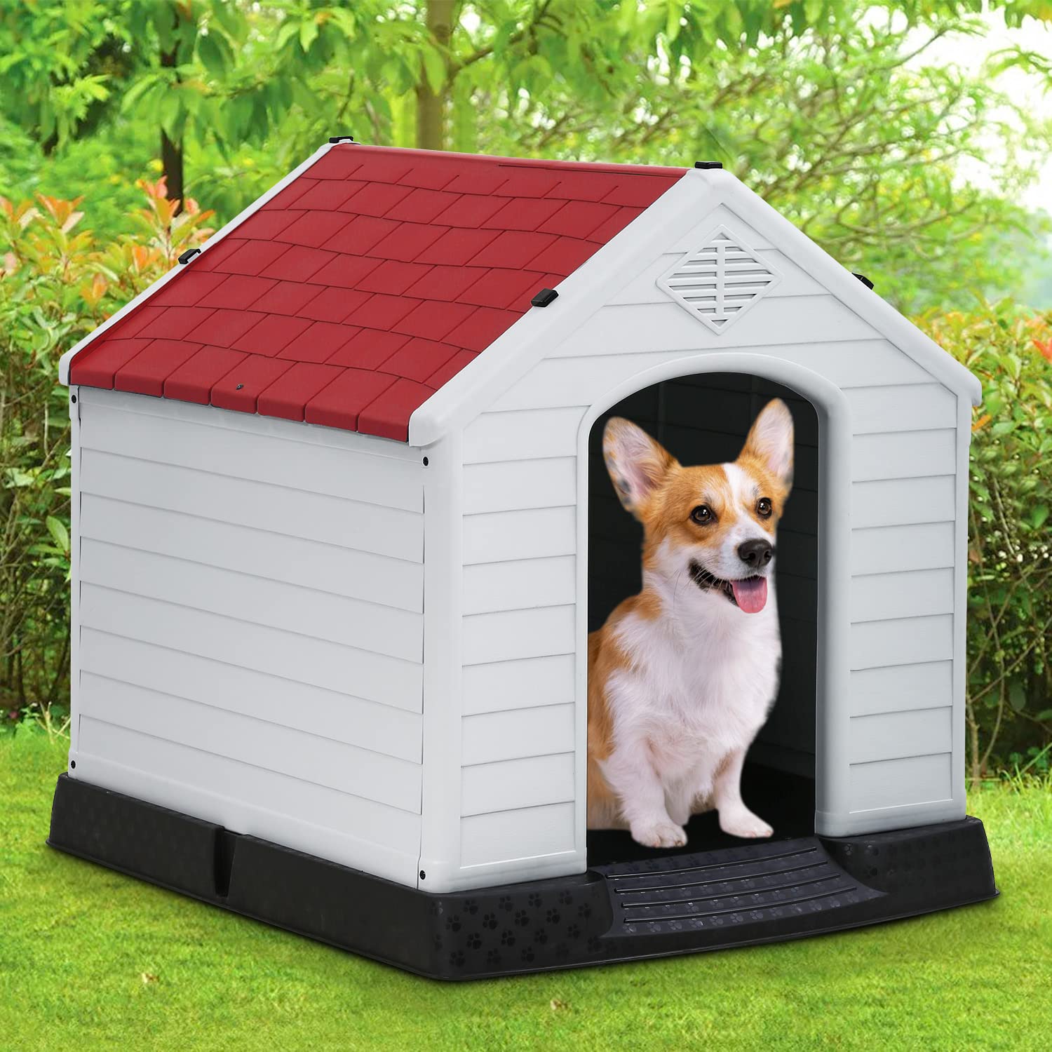 FDW Dog House Indoor Outdoor Durable Ventilate Waterproof Pet Plastic Dog House for Small Medium Large Dogs Insulated Puppy Shel