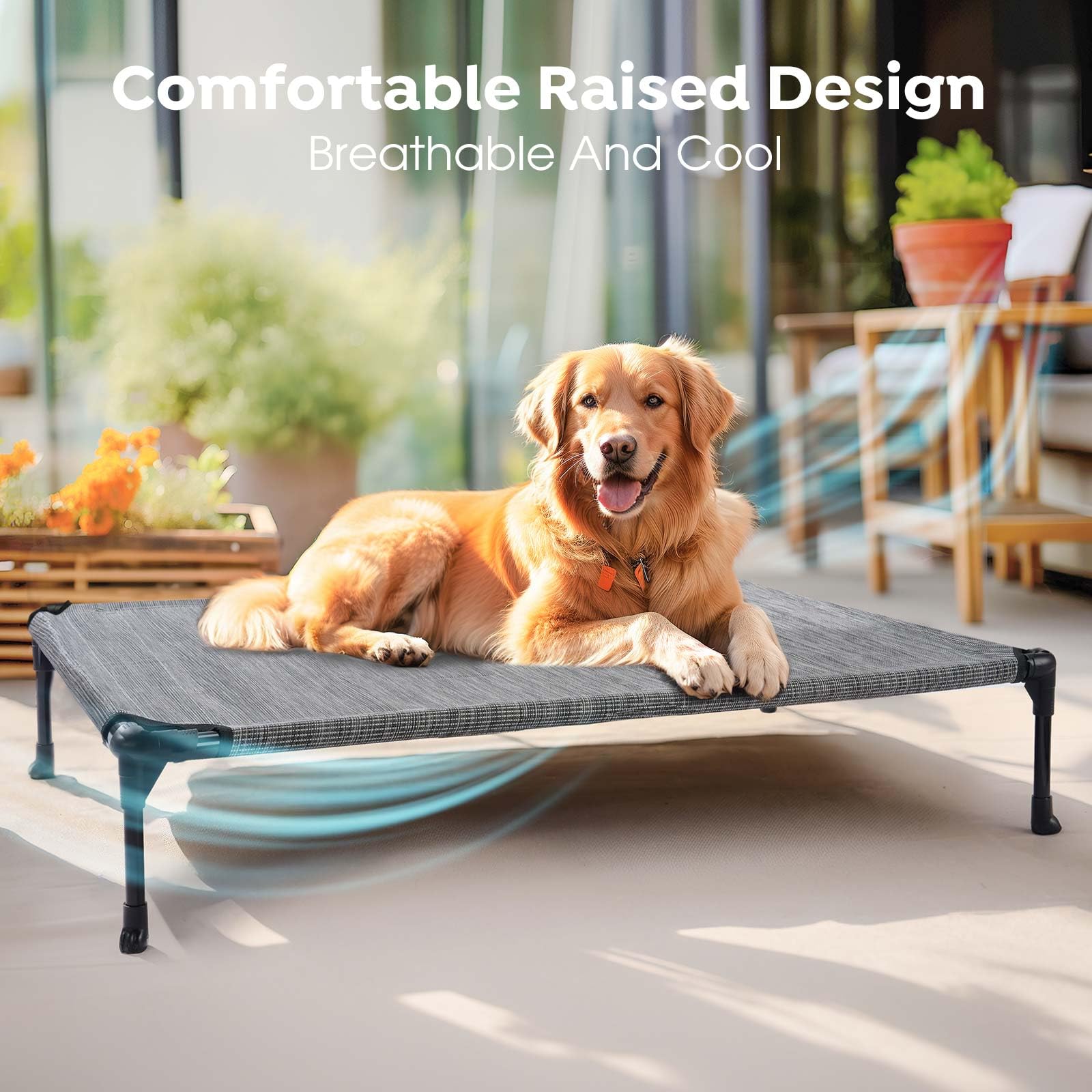 Veehoo Cooling Elevated Dog Bed, Portable Raised Pet Cot With Washable & Breathable Mesh, No-Slip Feet Durable Dog Cots Bed For Indoor & Outdoor Use, Medium, Cwc1803-M