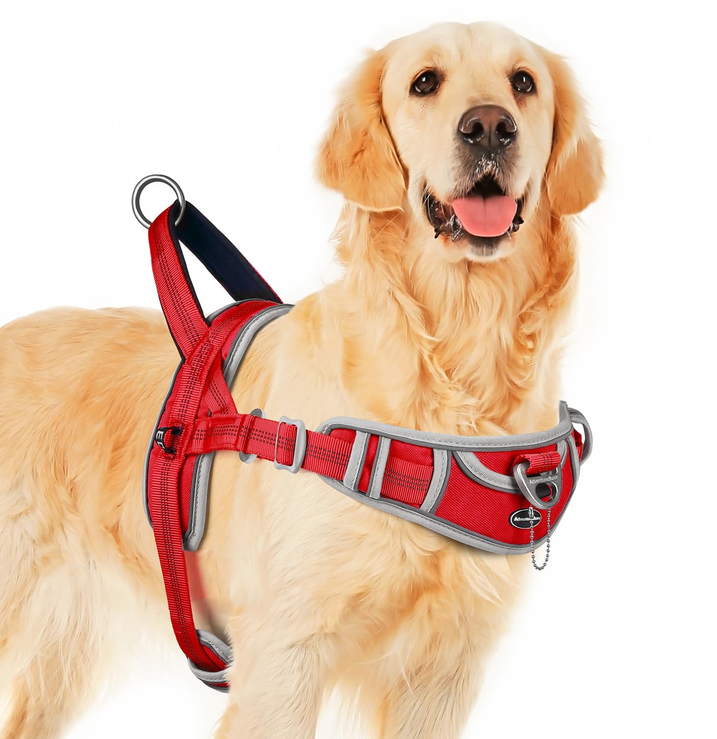 ADVENTUREMORE No Pull Dog Harness, Reflective XL Red, Breathable Nylon, Model CPHA-0415, Escape Proof with Front Clip Handle for Training