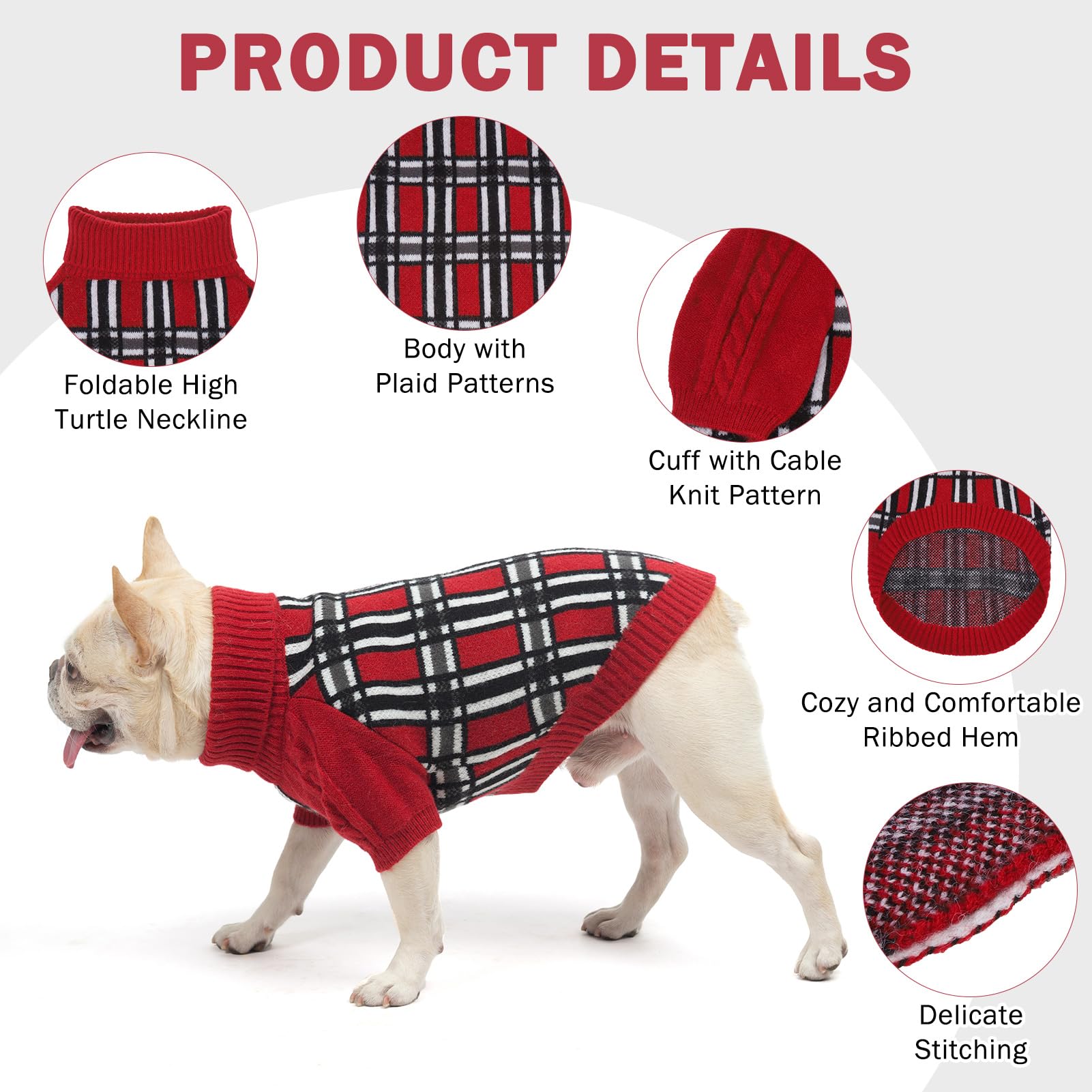 Scenereal Small/Medium Pullover Sweater, Cable Knitwear Sweatershirt For Winter, Classic Plaid Turtleneck Thick Warm Clothes For