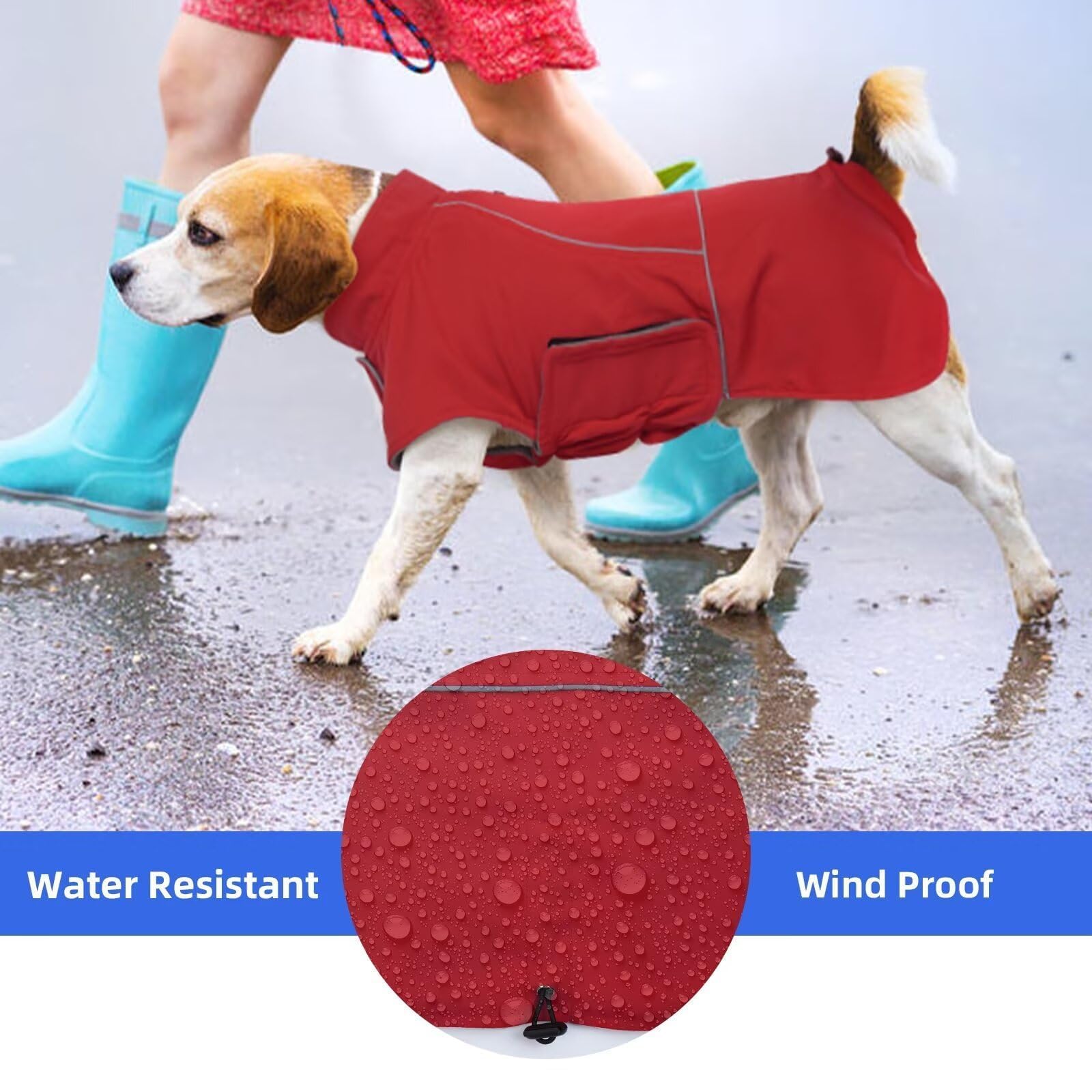 Migohi Dog Coat - Waterproof, Warm, Perfect For Hiking & Camping, Fits Medium Dogs & Schnauzer, Jack Russell Terrier, Red
