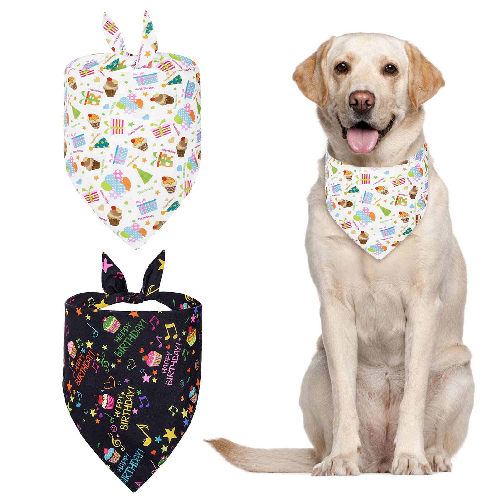 Urroma Happy Birthday Dog Bandanas, 2 Pcs Printing Unique Shape Adjustable Fit Kerchief Scarf For Small To Large Dog Puppy Cat
