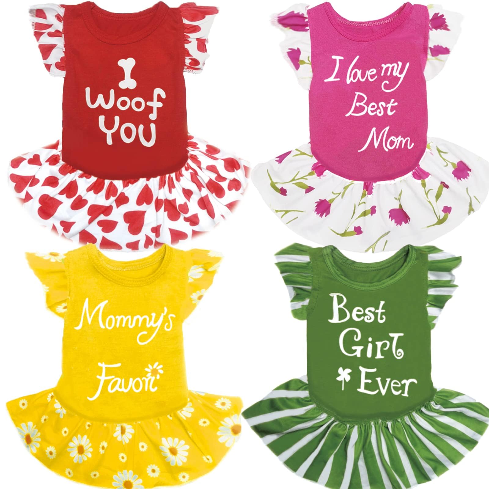 Xpudac 4 Pieces Dog Dress Girl Clothes For Small Dogs Girl Flower Puppy Dresses For Dogs Apparel Colorful Small Dog Clothes Fema