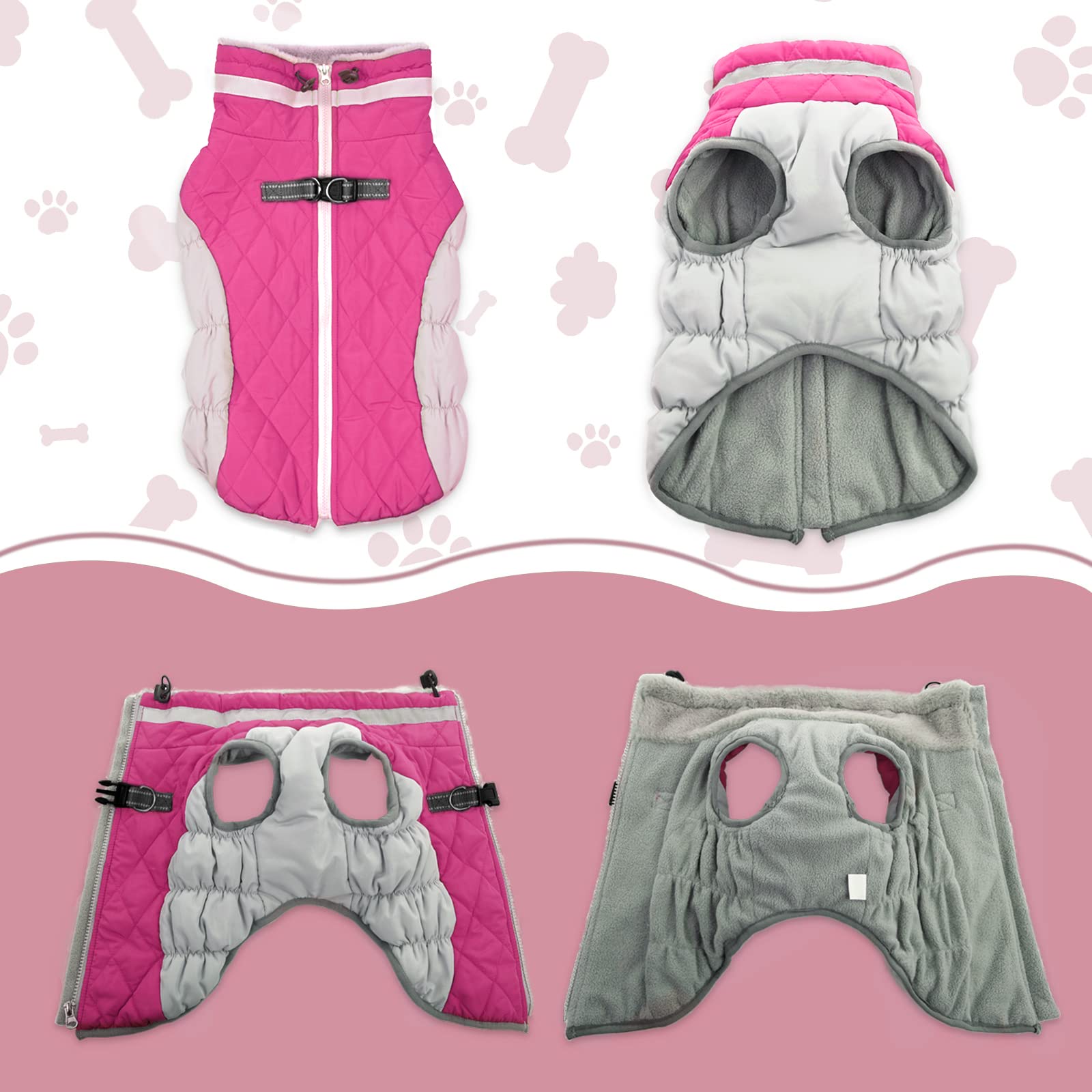 Lelepet Warm Dog Winter Coat Dog Coat Dog Jacket With Harness Reflective Dog Cold Weather Coats Windproof Waterproof Turtleneck