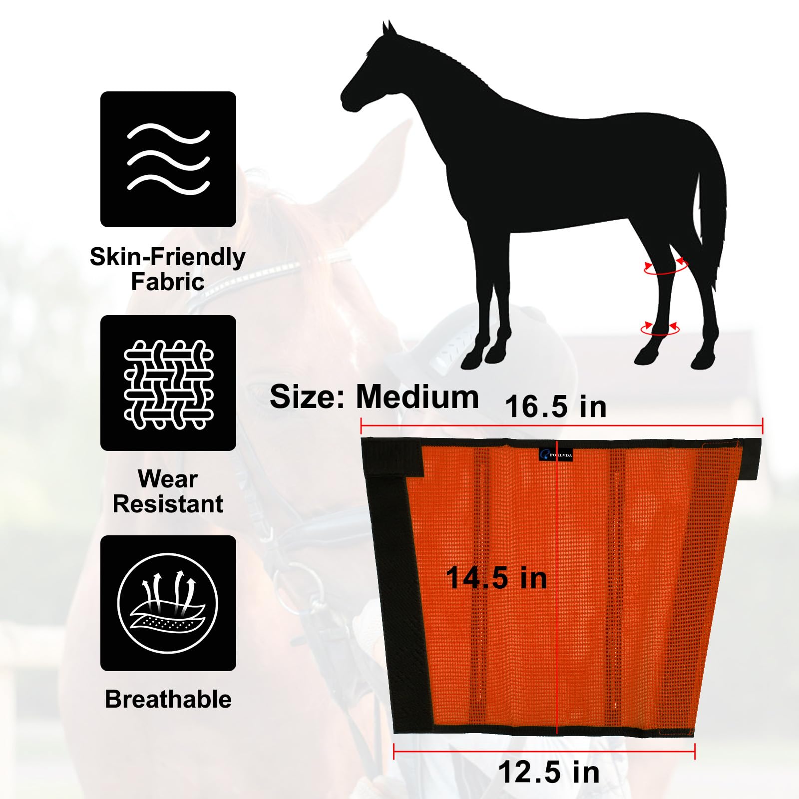FOXLVDA Horse Fly Boots Set of 4, Mesh Material, Medium Orange, Model FOX-H01, Reduces Stomping & Leg Fatigue