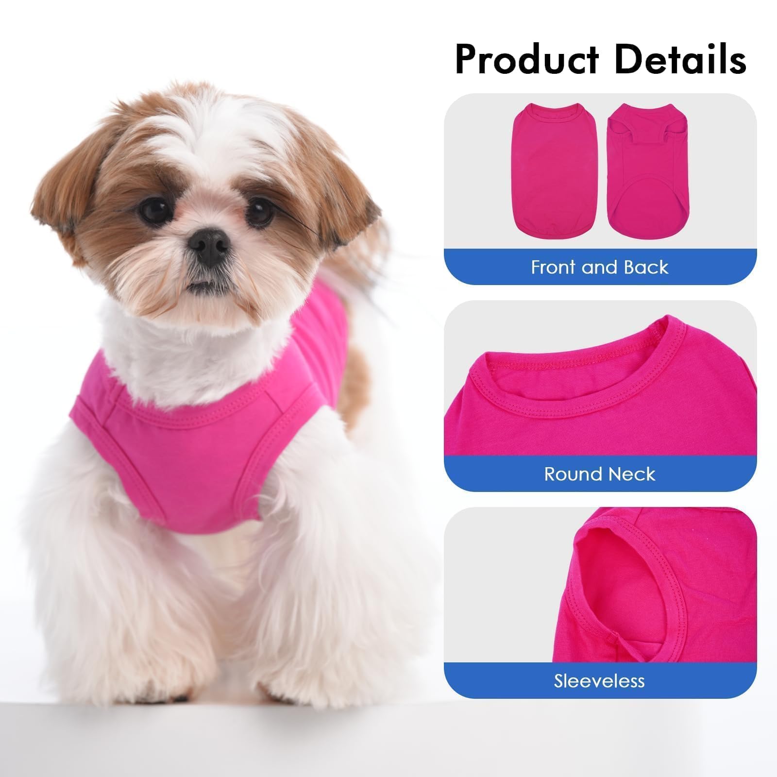 3 Pack Pink Striped Xs Dog T Shirts For Small Dogs,Lightweight Sleeveless Set For Spring&Summer, Soft Comfortable Plain Puppy Sh