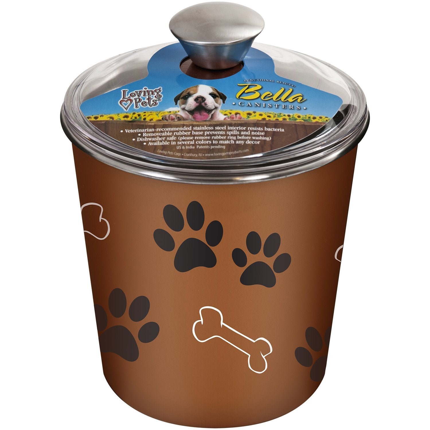 Loving Pets Bella Dog Bowl Canister/Treat Container, Copper