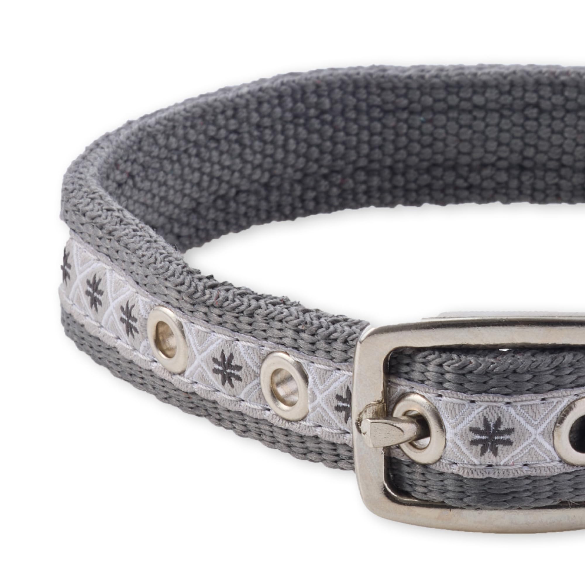 Pet Passion Adjustable Recycled Ribbon Dog Collar For All Pet Breeds, Fair Isle Gray, Medium