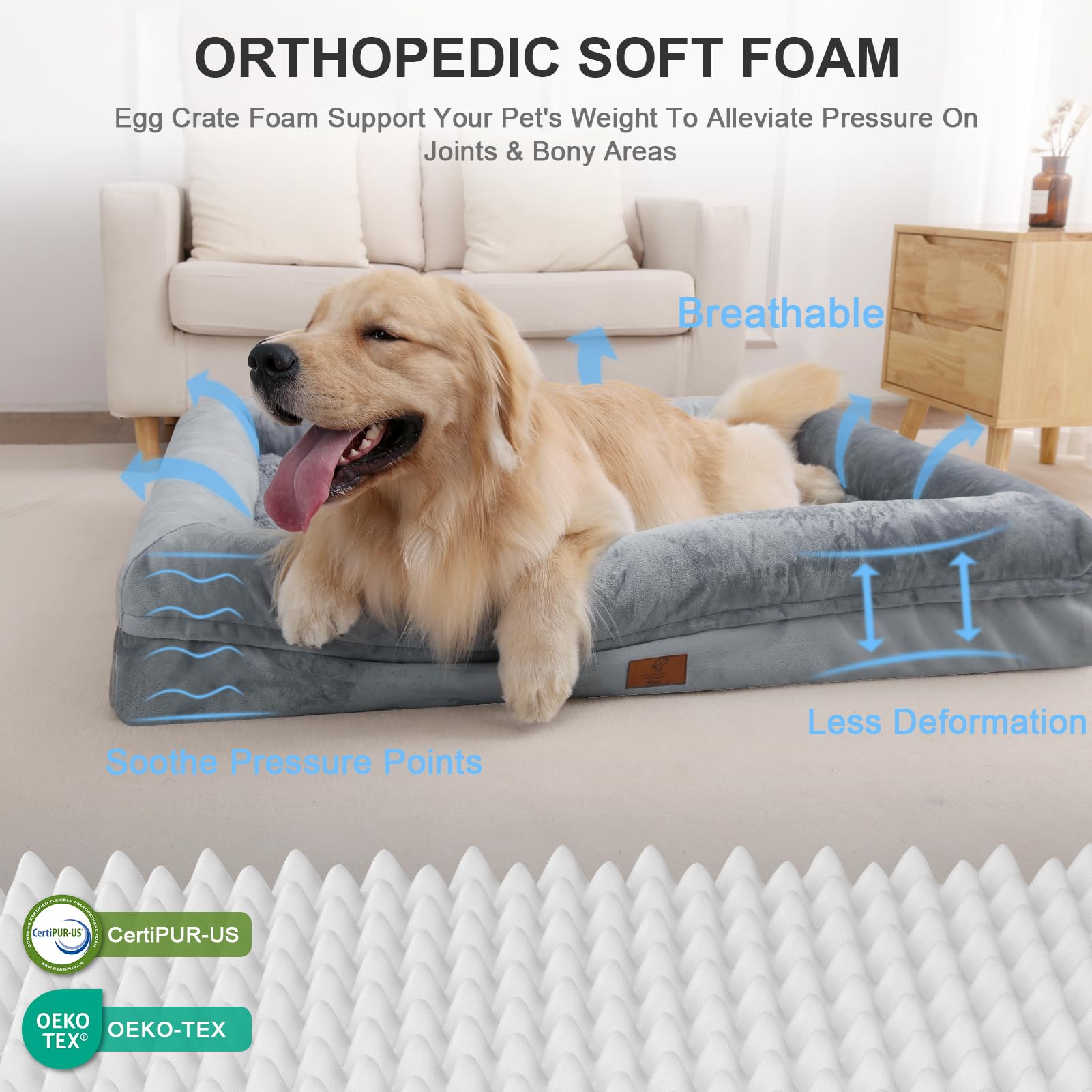 Yiruka Xl Dog Bed, Orthopedic Dog Bed With Egg Crate Foam, Washable Dog Bed With Removable Cover, Extra Large Dog Bed Up To 90Lbs