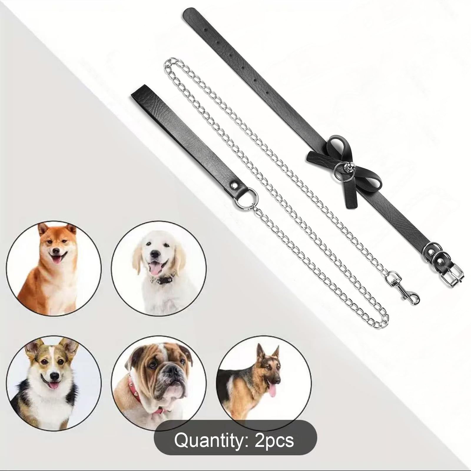 Soft Butterfly Bow Pu Leather Collar Necklace Set With Hauling Chains Fashion Cosplay Gift For Pet Dogs