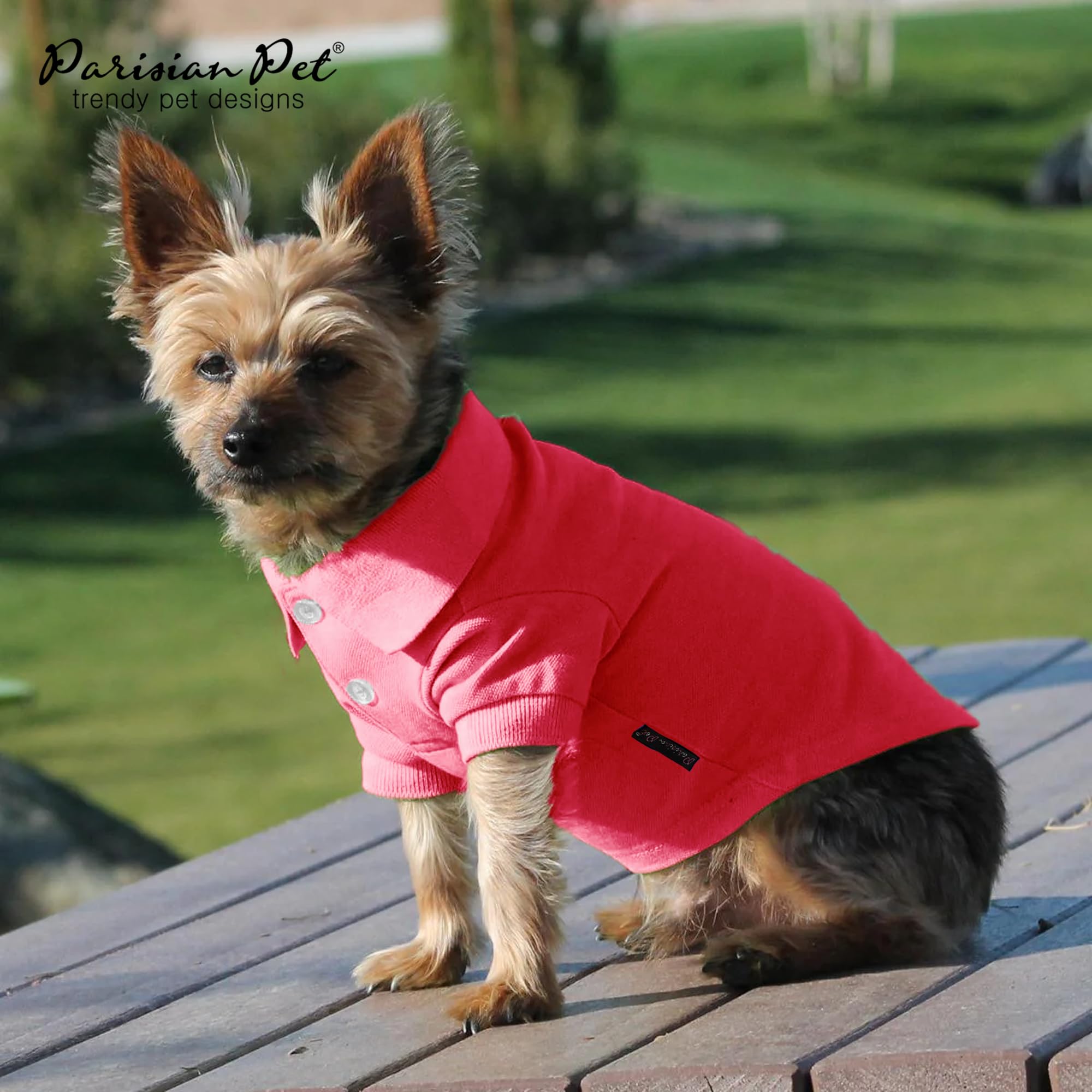 Parisian Pet Dog Polo Shirts - Breathable Cotton Shirt - Solid Color Summer Pullover - Button Up Collar, Pink Dog Polo For Small