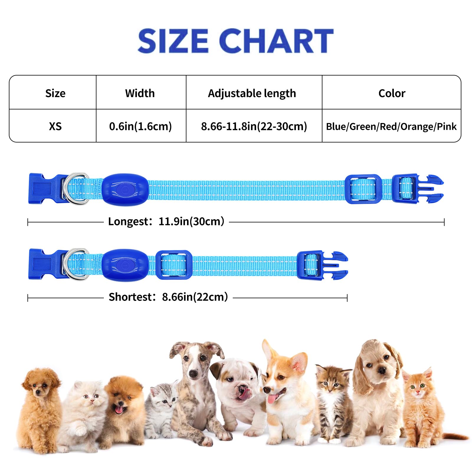 Illumifun Led Collar For Small Dog, Usb Rechargeable Dog Safety Collar Light, Adjustable Nylon Webbing Light Up Collar For Your Pups (Blue, X-Small)