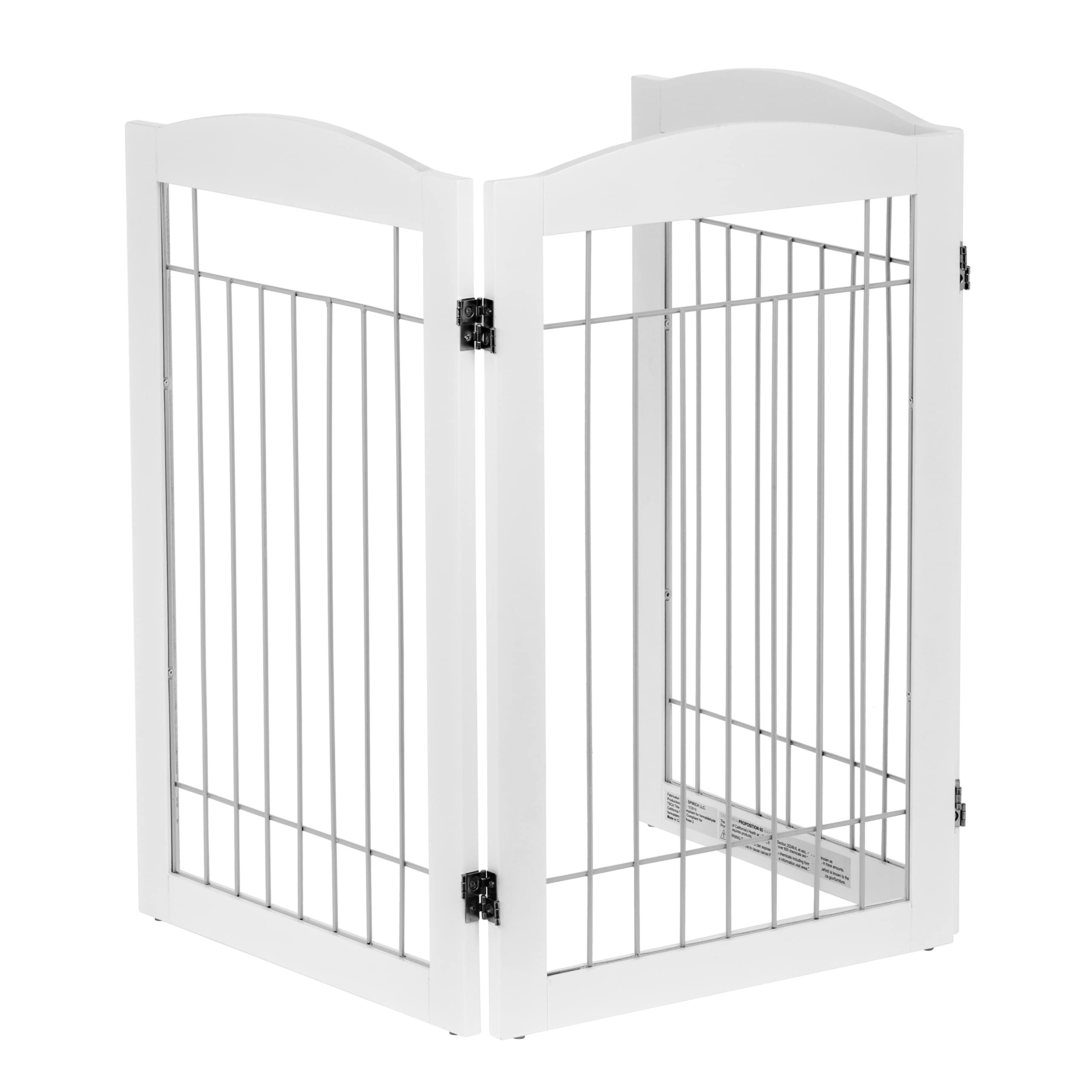 Spirich Freestanding Wire Pet Gate - 3 Panels, 60"W x 30"H, Sliver Wood, Extra Wide Dog Safety Gate for Doorways & Stairs