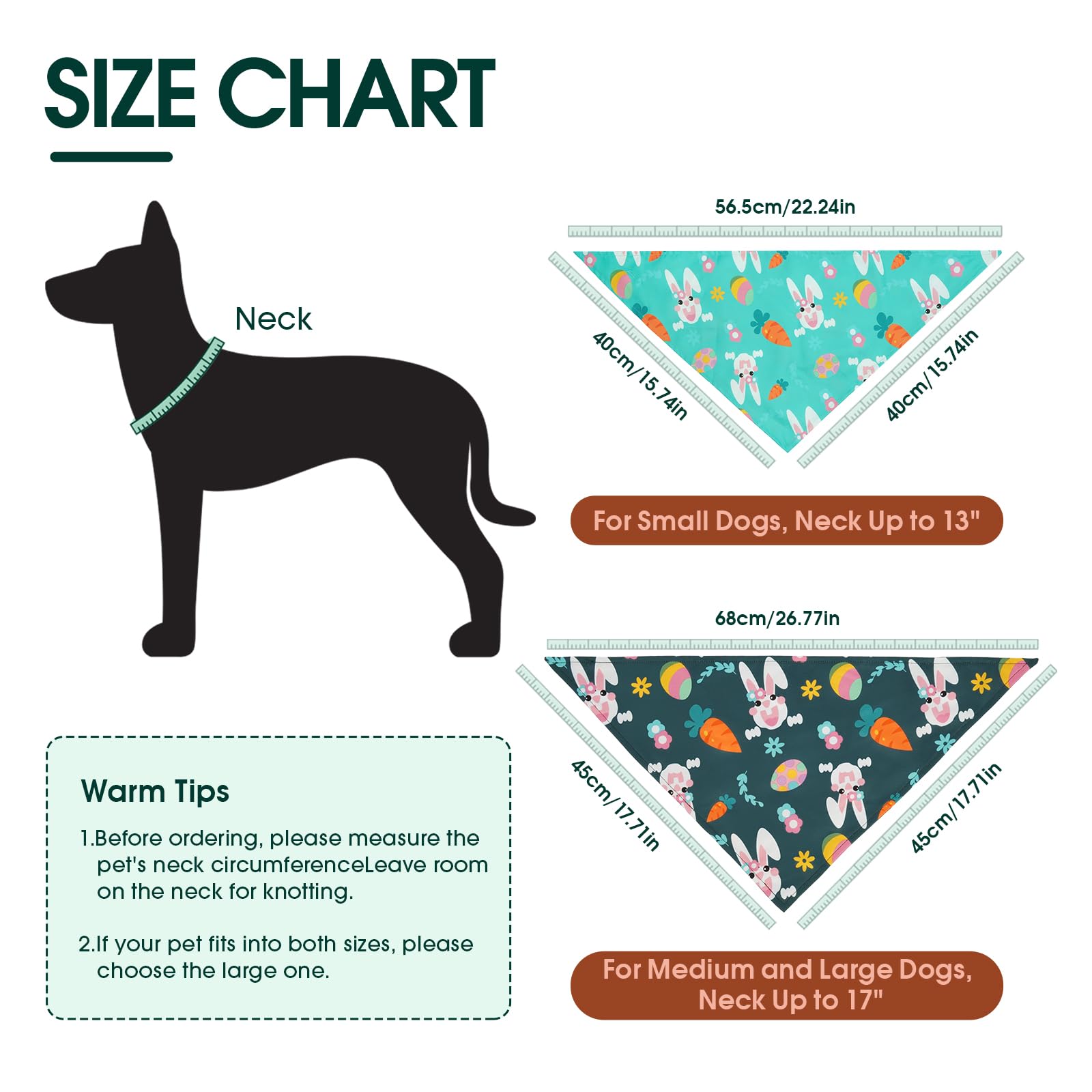 Kuoser Easter Dog Bandanas 2 Pack, Dogs Bandana For Easter Party Small Medium Large Dog, Colorful Easter Egg Bunny Carrot Dogs S