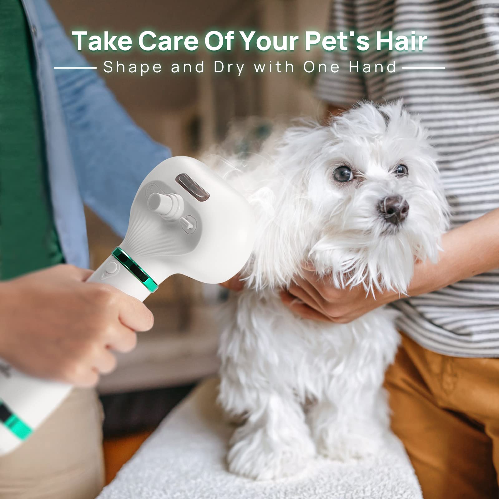 Ipettie Pet Hair Dryer 2 Pro With Slicker Brush, Moisturize Dry Hair, 3 Heat Settings, Multifunctional Portable Handheld Pet Dry