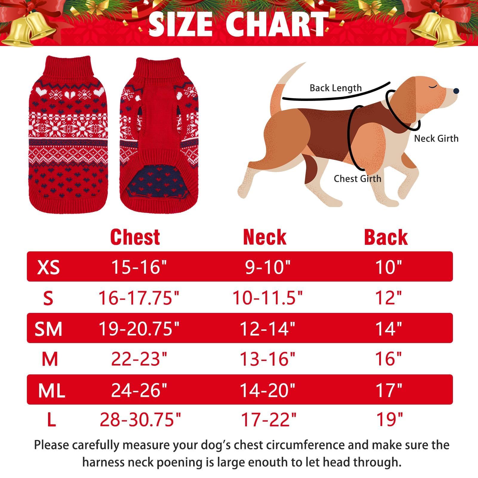 Scenereal Dog Sweaters For Small Medium Large Dogs, Warm Dog Christmas Sweater, Turtleneck Pullover For Xmas Winter Holiday, Sno