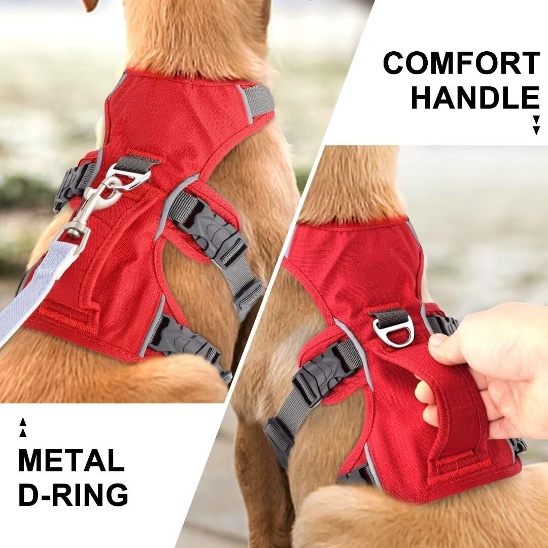 Beirui Escape Proof Dog Harness For Small Medium Large Dogs, Reflective Dog Harness No Pull With Padded Handle, Waterproof Dog Harness For Daily Walking Training (Red,Chest 13-27'')