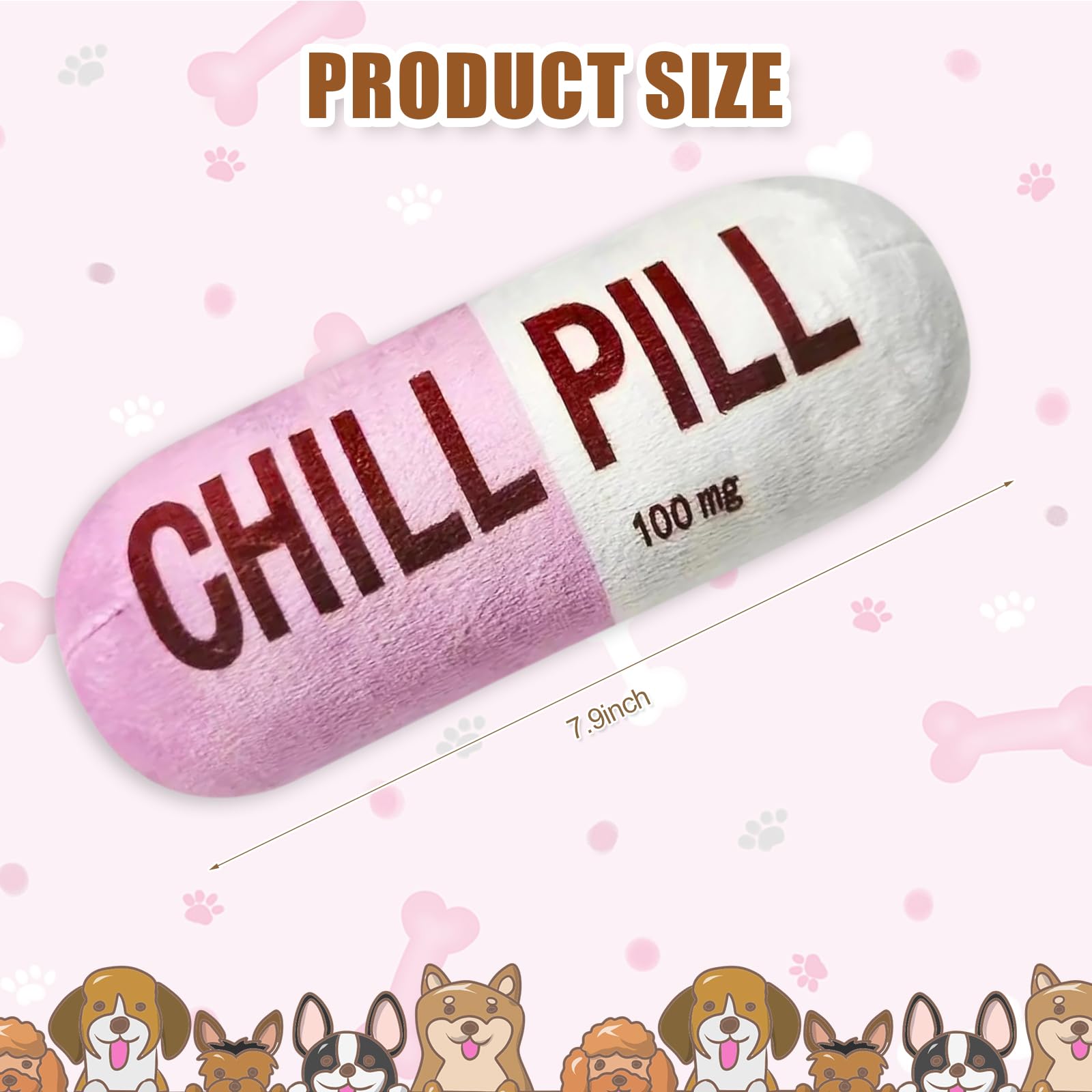 Wanheart Funny Chill Pill Dog Toy, Squeaky Plush Capsule For Teething Puppies & Cats, Interactive Chew Gift With Bite-Resistant