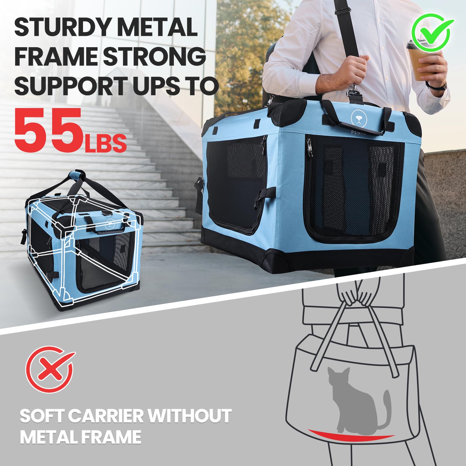Pegic Large Cat Carrier For Car Travel, Soft Sided Collapsible Pet Carrier For Outdoor And Indoor Uses, Roomy Extra Large Cat Ca