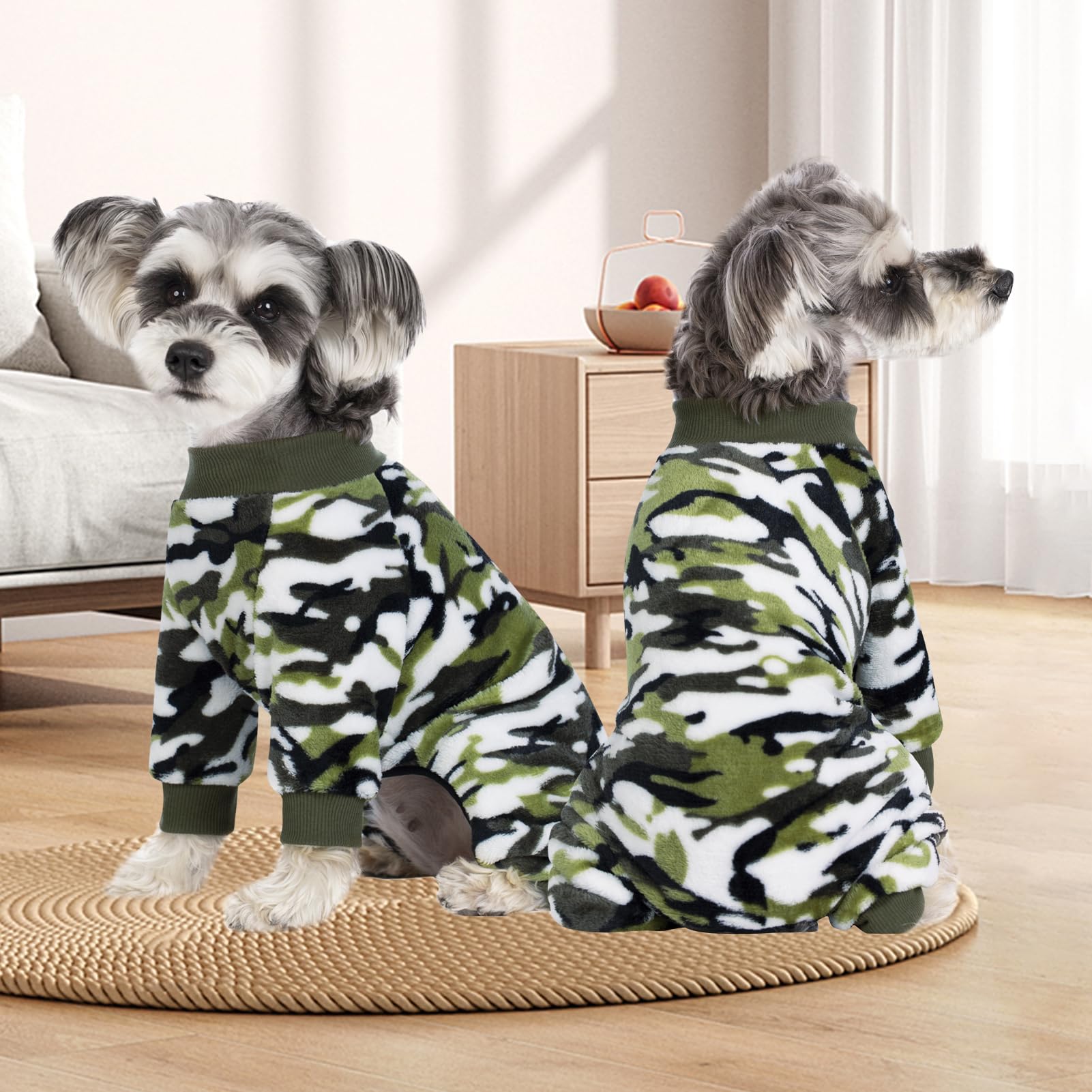Camo Dog Winter Onesie - Warm Velvet Puppy Jumpsuit, Doggies Bodysuit - Girl & Boy Dog Winter Clothes For Chihuahua, Yorkie, Tea