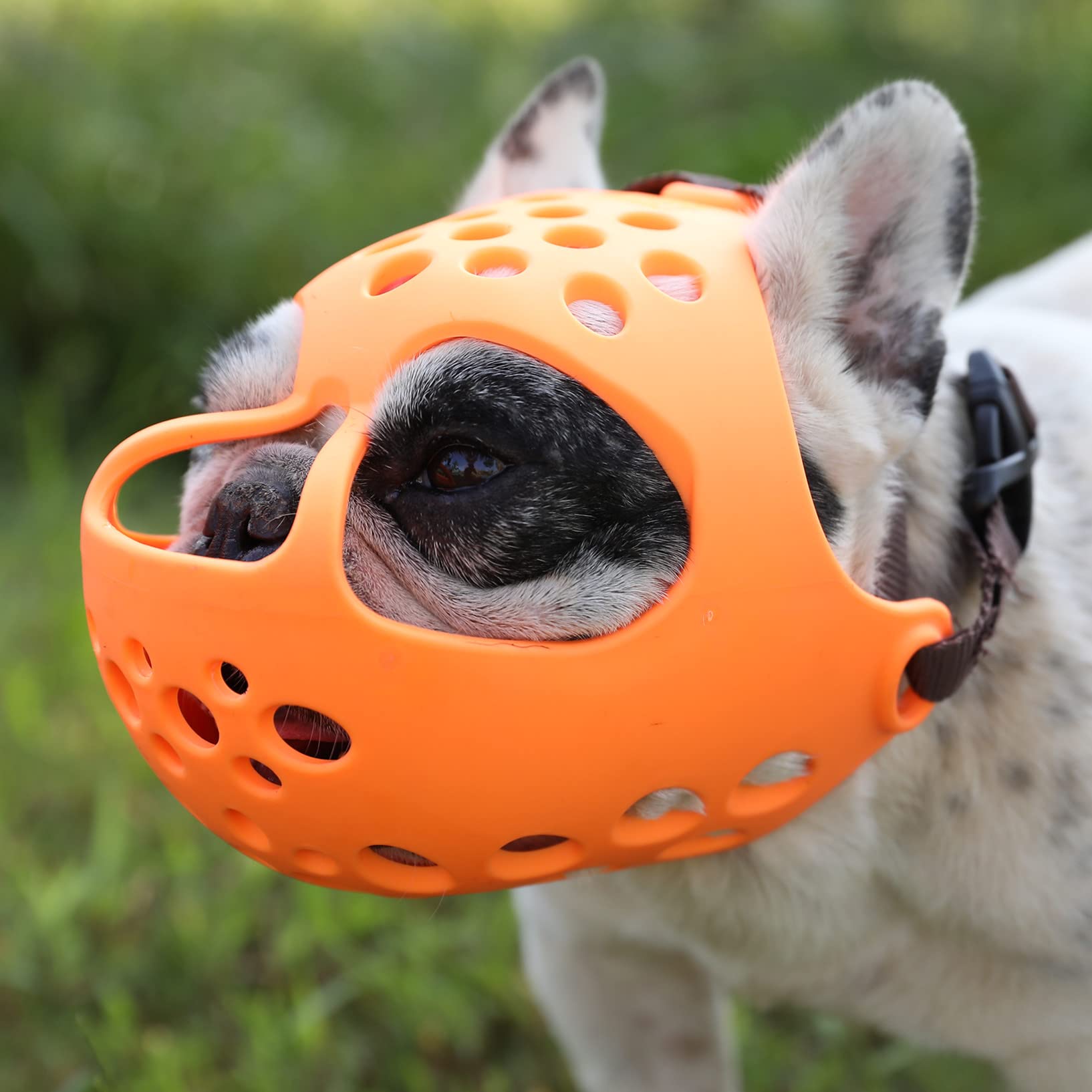 Jyhy Short Snout Dog Muzzles,Soft Silicone Adjustable Breathable Bulldog Muzzle For Biting Chewing Barking Training,Ideal For Flat-Faced Dogs (L, Orange)
