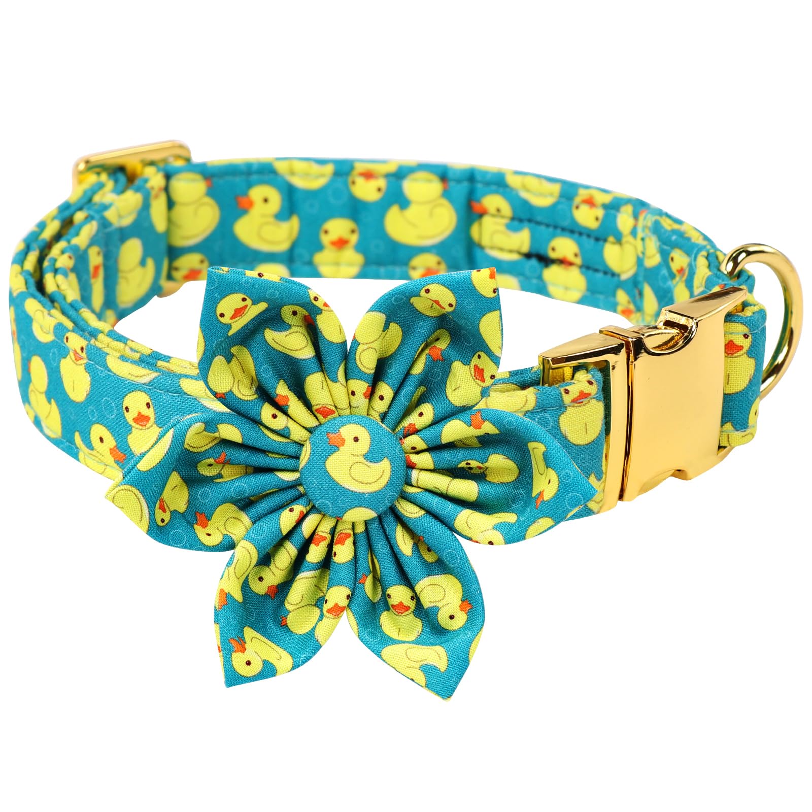 Maca Bates Flower Green Duck Dog Collar With Flowers For Dogs Green Flower Adjustable Breakaway Cute Collars Accessories Gift Fo