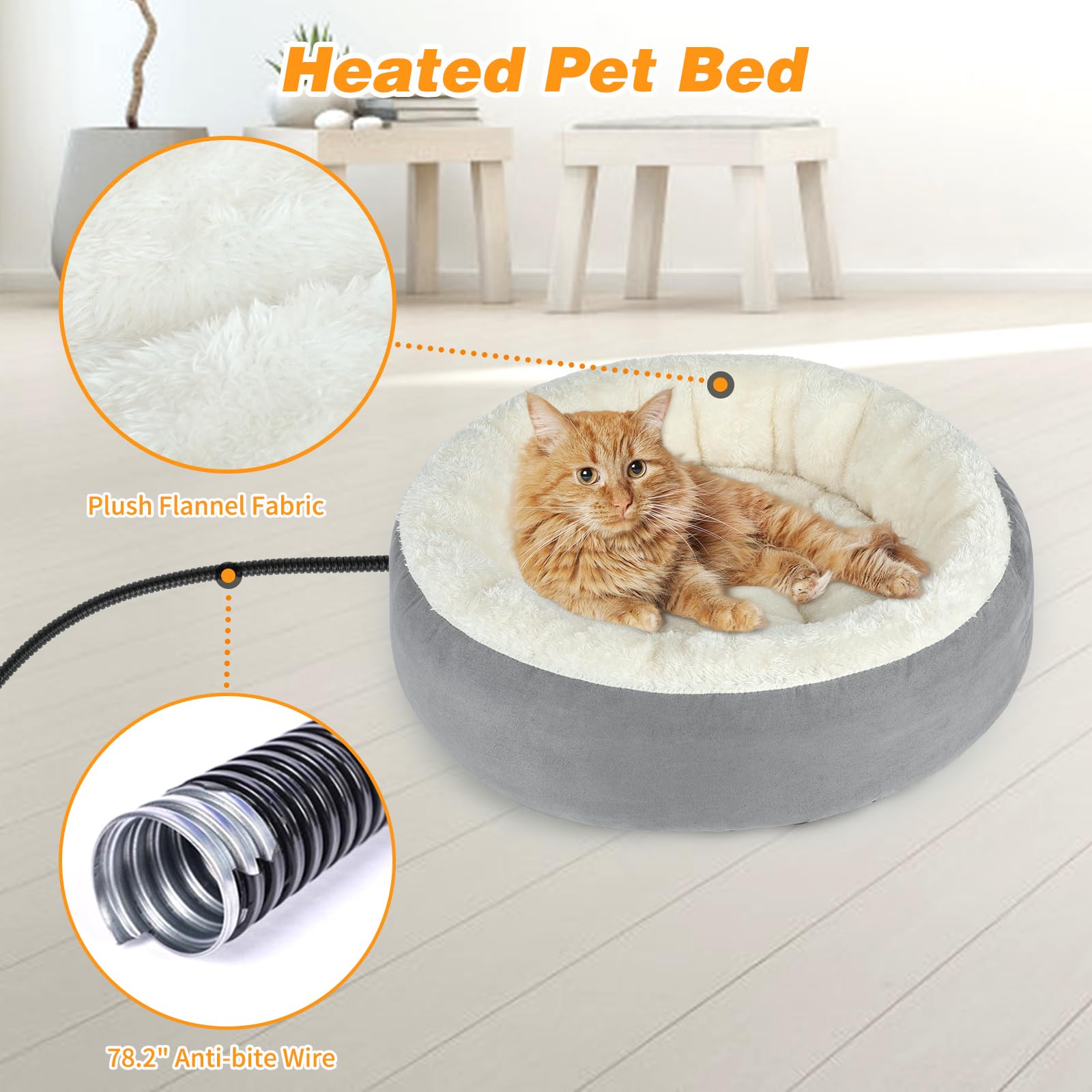 Bwogue Heated Cat Bed For Indoor Cats,19' Donut Detachable Heated Pet Bed Thermo-Kitty Heating Bed,Electric Warming Cat Bed Hea